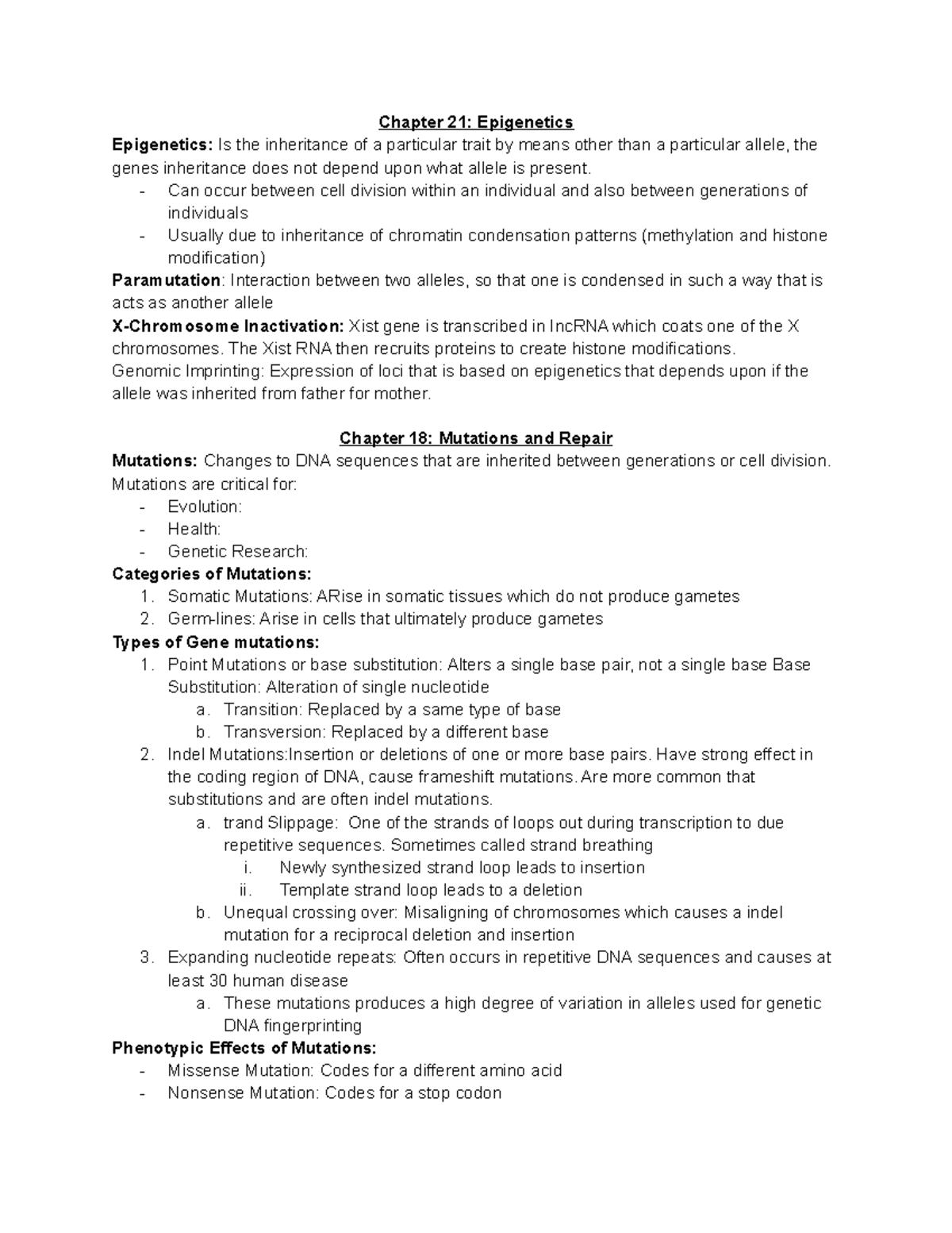 Exam 4 Study Guide - Chapter 21: Epigenetics Epigenetics: Is the ...