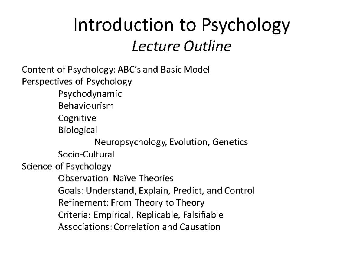 Introductory Psychology - Lecture Slides - 1 - Intro - Introduction To ...