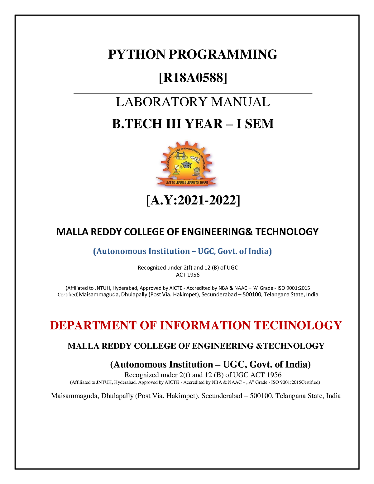 (R18A0588)Python Programming Lab - PYTHON PROGRAMMING [R18A0588 ...