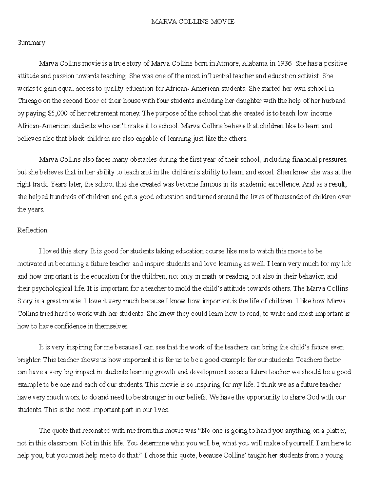 Marva Collins Movie - MARVA COLLINS MOVIE Summary Marva Collins movie is a true story of Marva ...