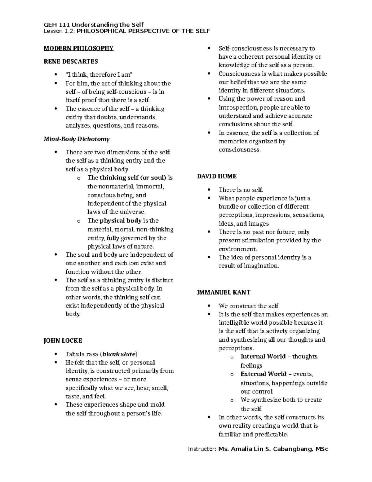 GEH 111 Lesson 2 Students Copy - GEH 111 Understanding the Self Lesson ...