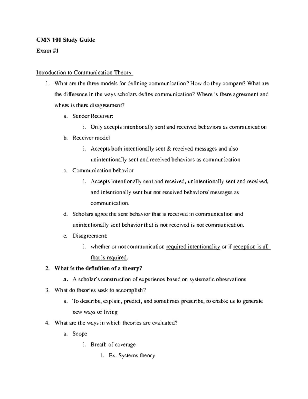 CMN 101 Exam 1 Study Guide - CMN 101 Study Guide Exam #1 Introduction ...