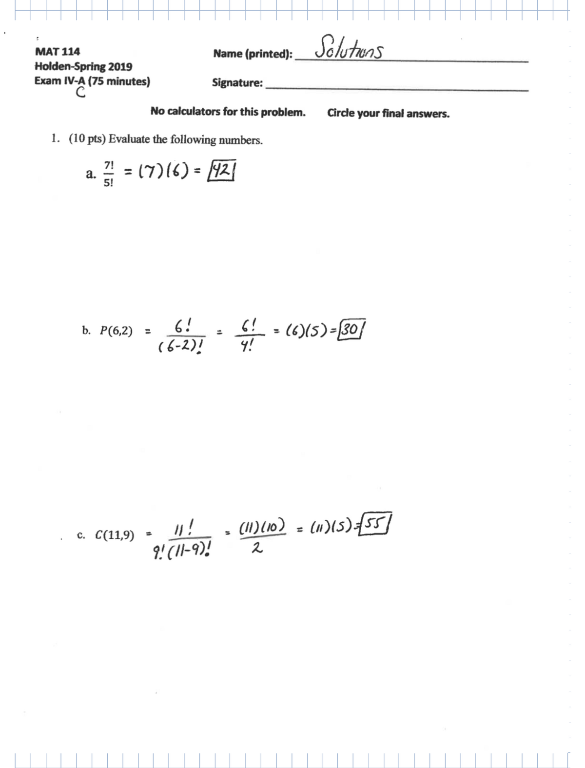 NKU MAT 114 Exam IV Solutions - MAT 114 - Studocu