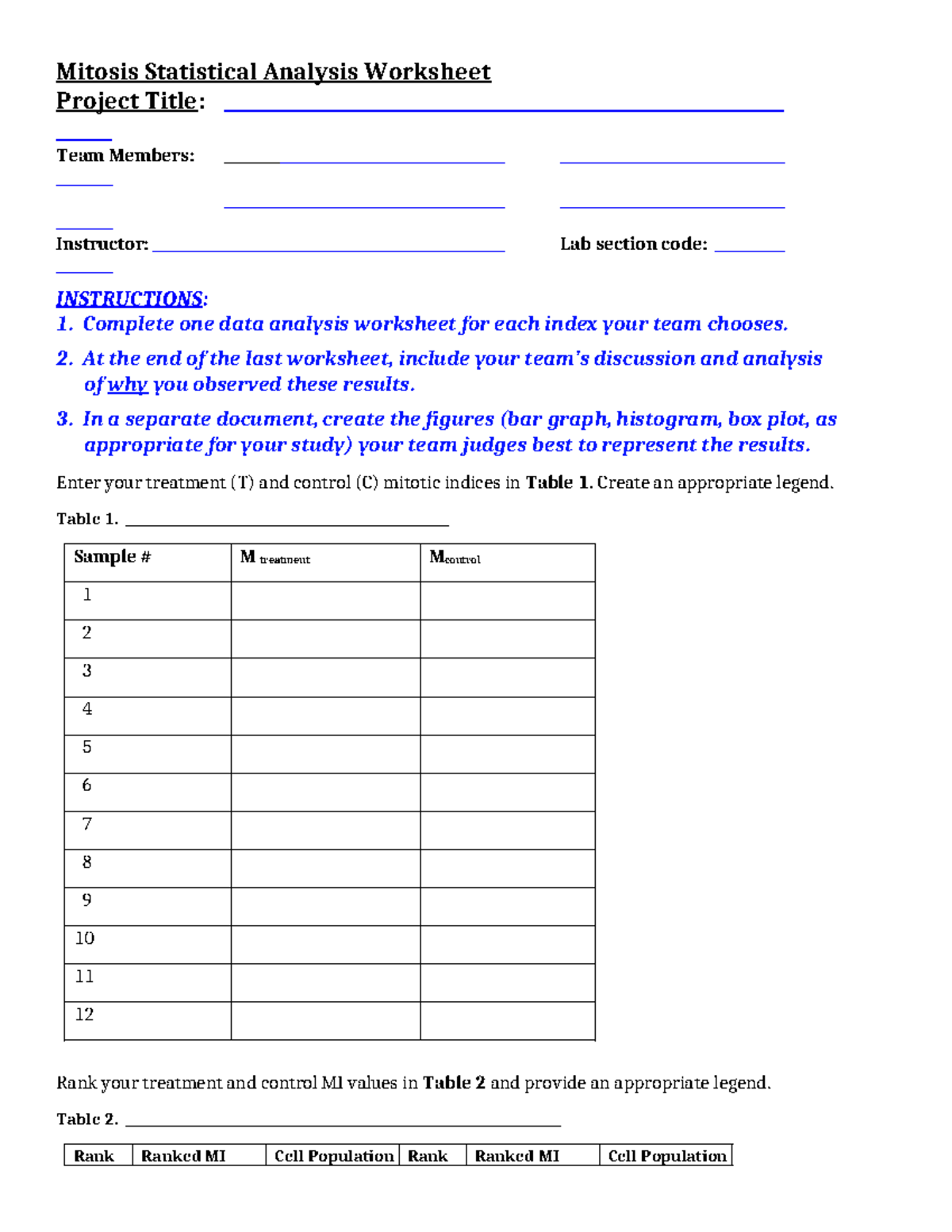 151F21 mitosis statistical analysis worksheet - Mitosis Statistical ...