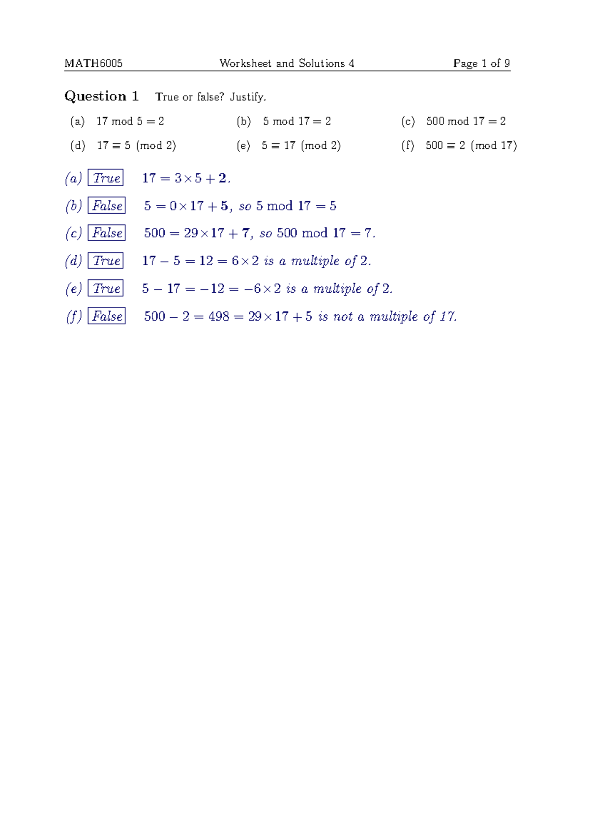 Sample solutions to worksheet for math6005 workshop 4 question 1 true