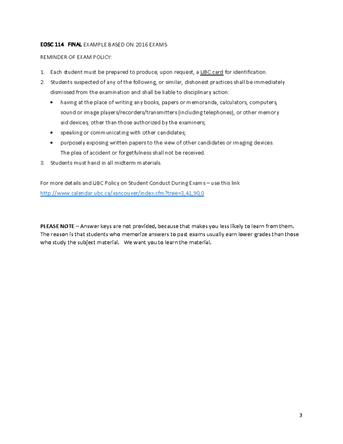 EOSC 114 Practice Final EOSC 114 FINAL EXAMPLE BASED ON 2016 EXAMS