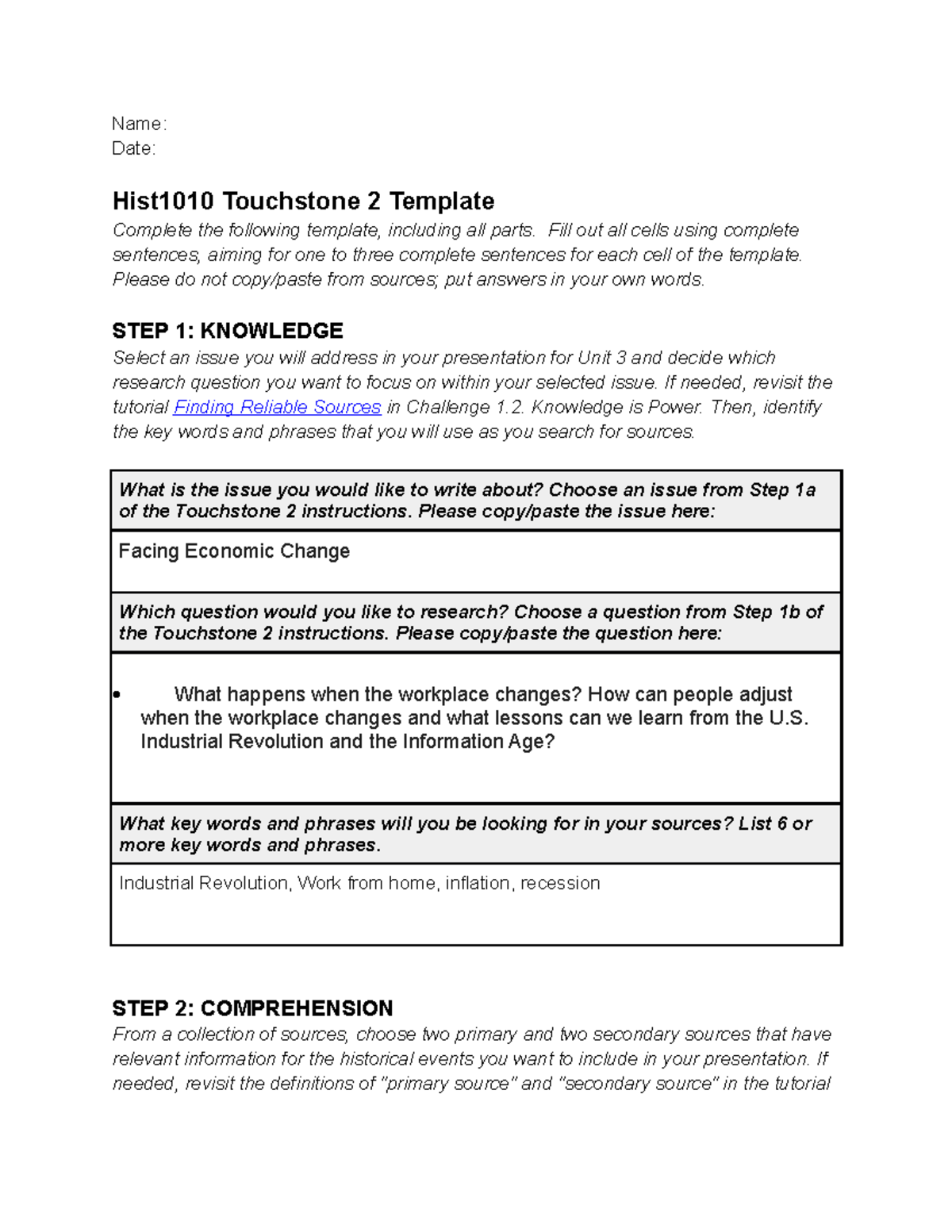 Touchstone 2 US History - Name: Date: Hist1010 Touchstone 2 Template ...