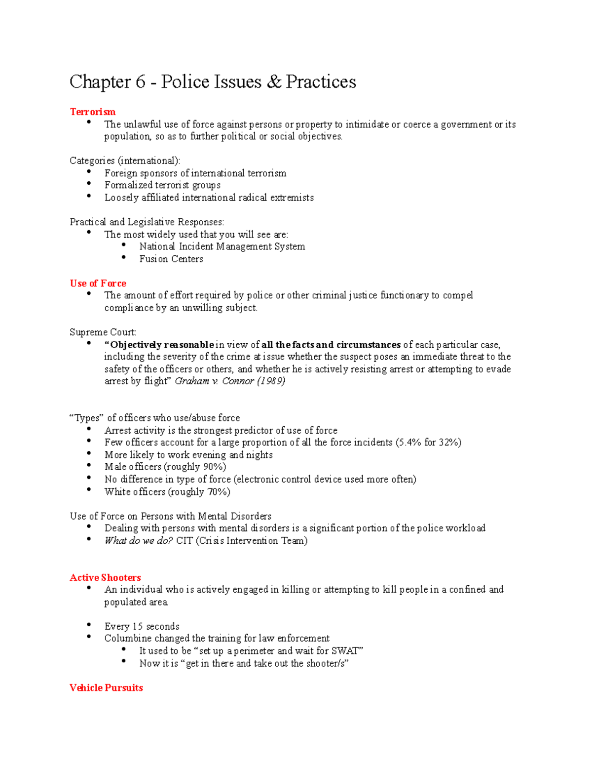 CJ Notes 3020 chap 6 - Chapter 6 CJ 3020 - Chapter 6 - Police Issues ...