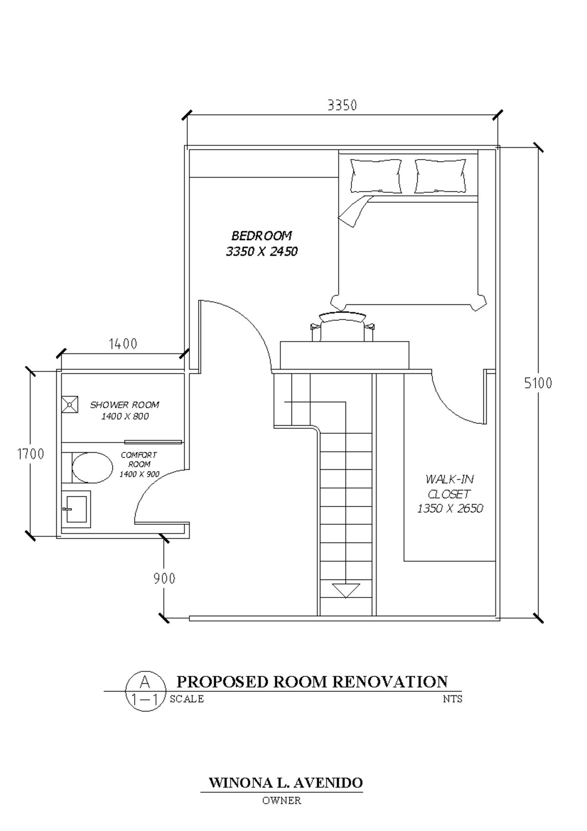 ROOM Renovation - Engineering - BEDROOM 3350 X 2450 WALK-IN CLOSET 1350 ...