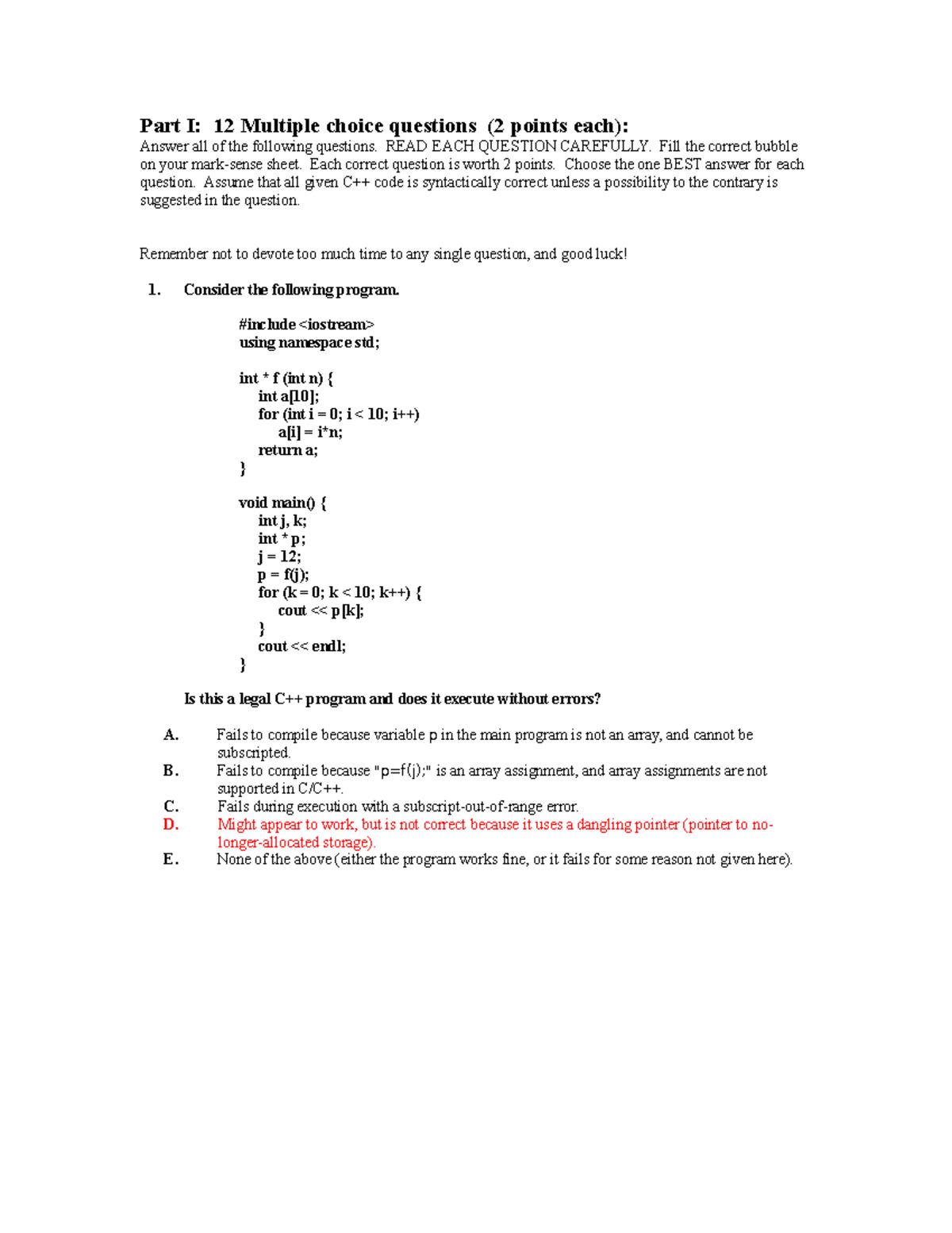 Midterm 1 Solutions Calculus 1 Practice Exercises - Part I: 12 Multiple ...