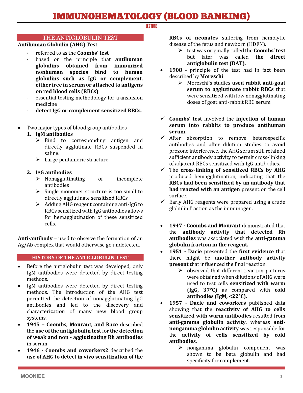 Chapter 5 - Blood Bank - THE ANTIGLOBULIN TEST Antihuman Globulin (AHG ...