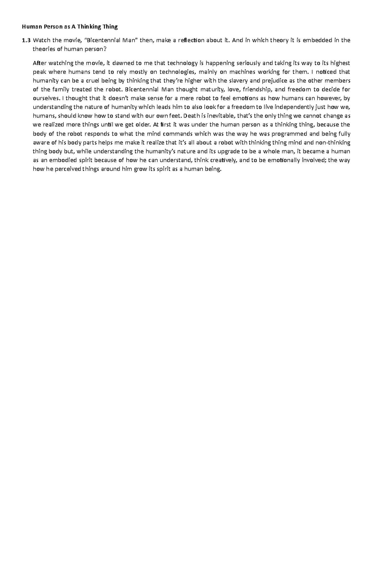 Topic 2 - philosophy Human Person as A Thinking Thing - Human Person as ...