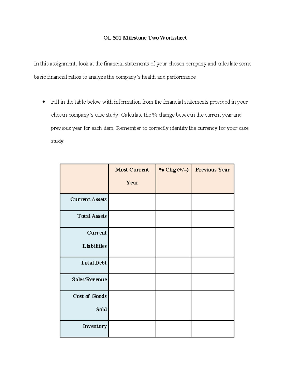 Ol501 Milestone 2 Worksheet Template - OL 501 Milestone Two Worksheet ...