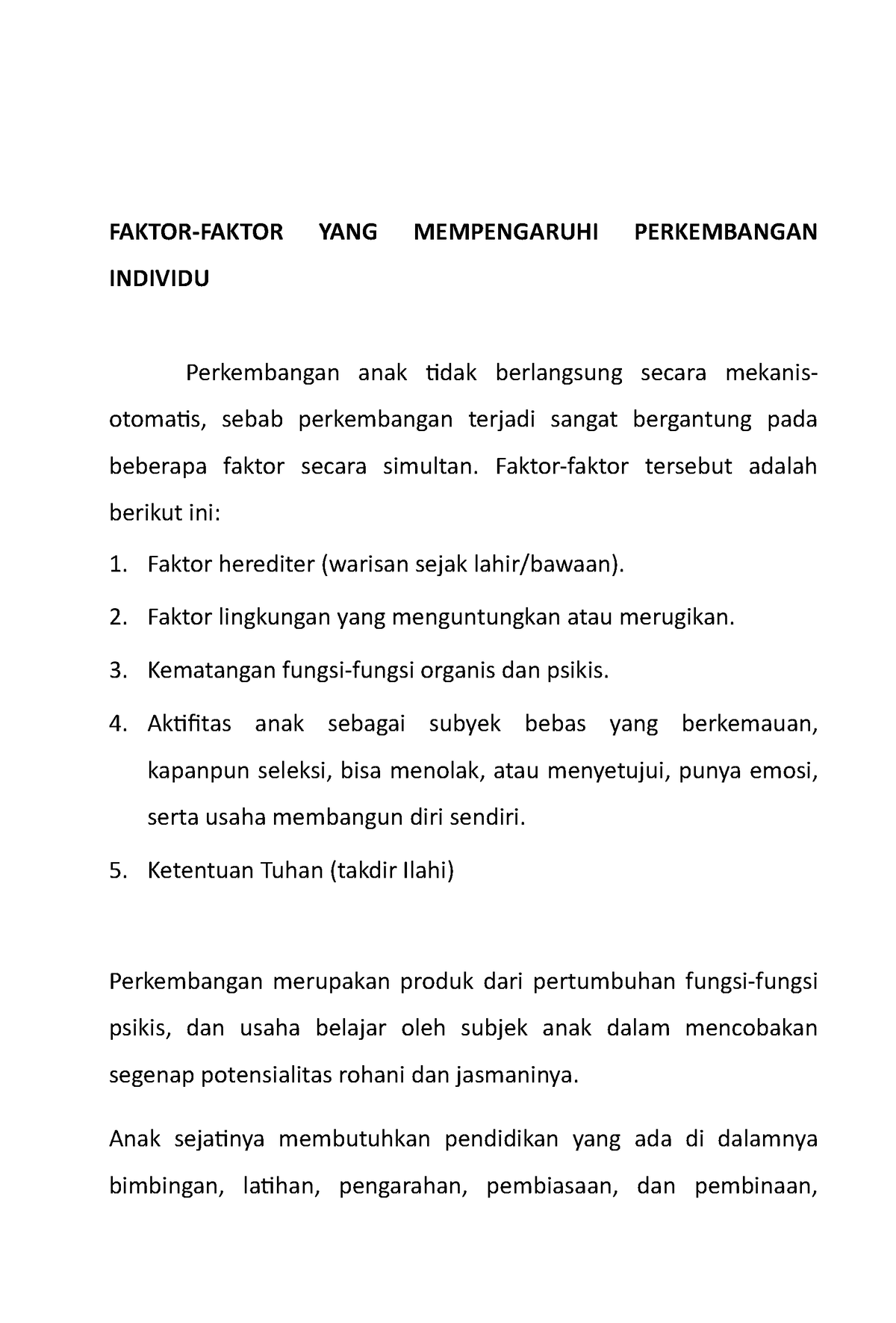 Faktor-faktor Yang Mempengaruhi Perkembangan Individu - FAKTOR-FAKTOR ...