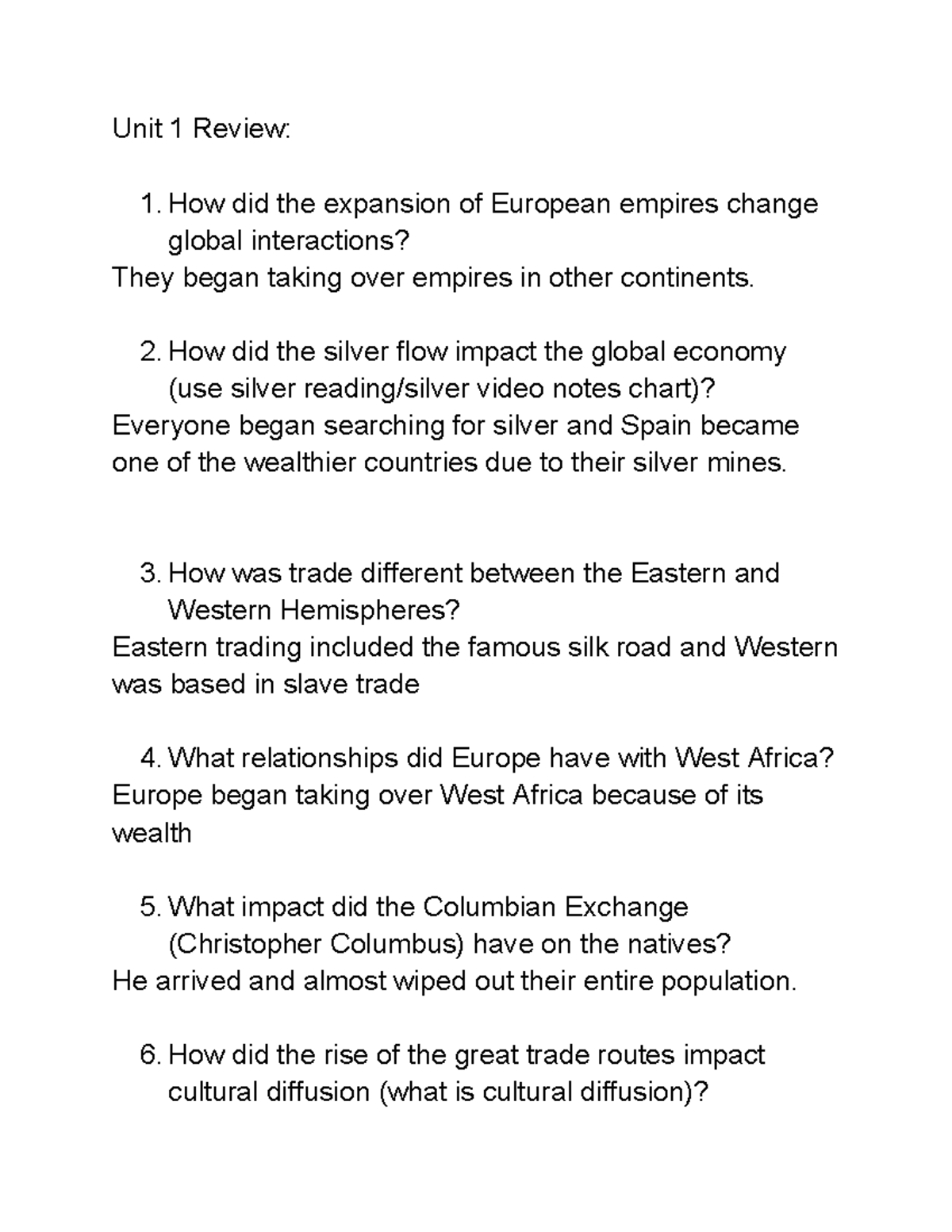 Unit 1 Review It Was An Easy Assignment But Could Be Helpful For