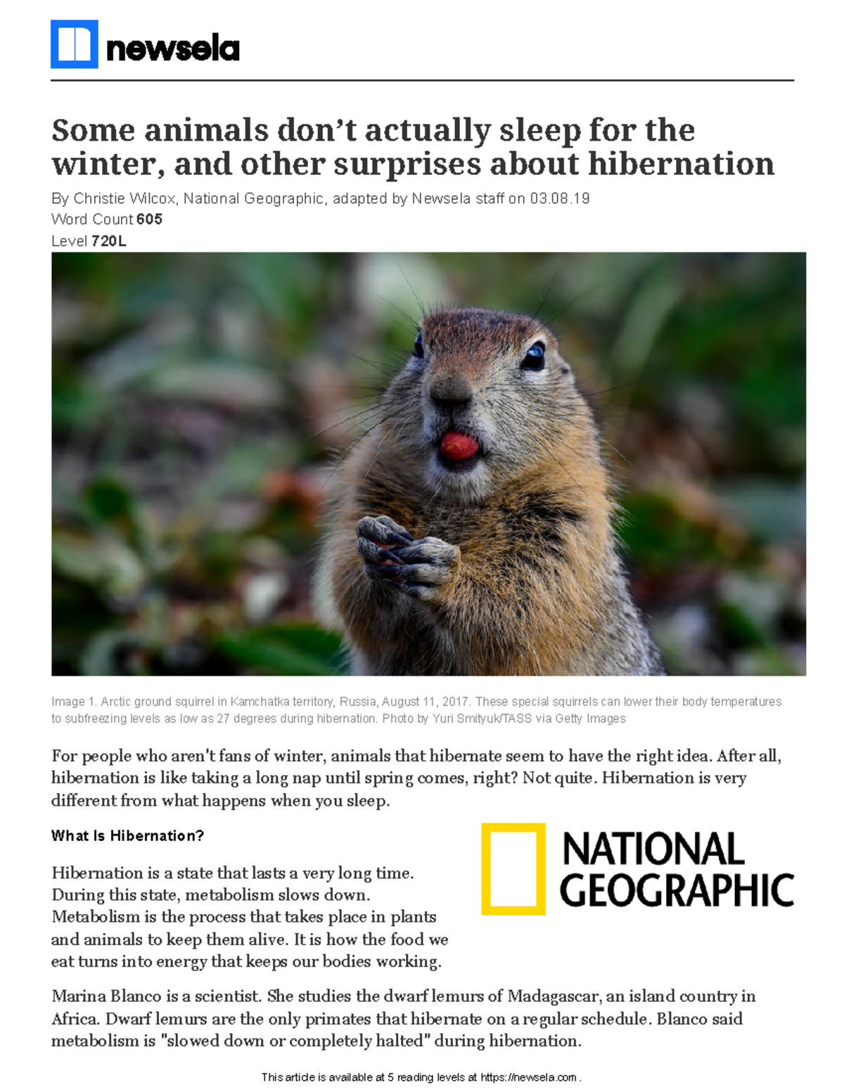Natgeoanimalshibernationscience49093article and quiz Some