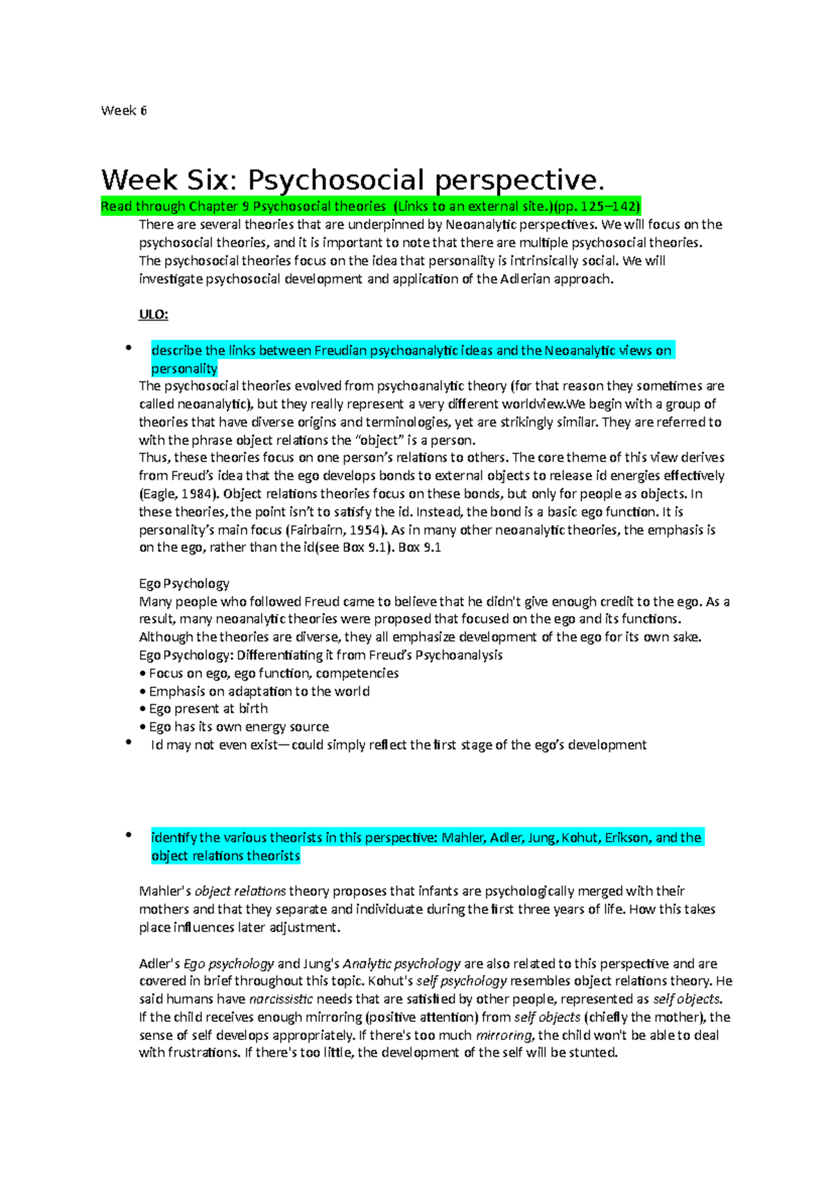 Week 6 - Lecture notes Week 6 - Week 6 Week Six: Psychosocial ...