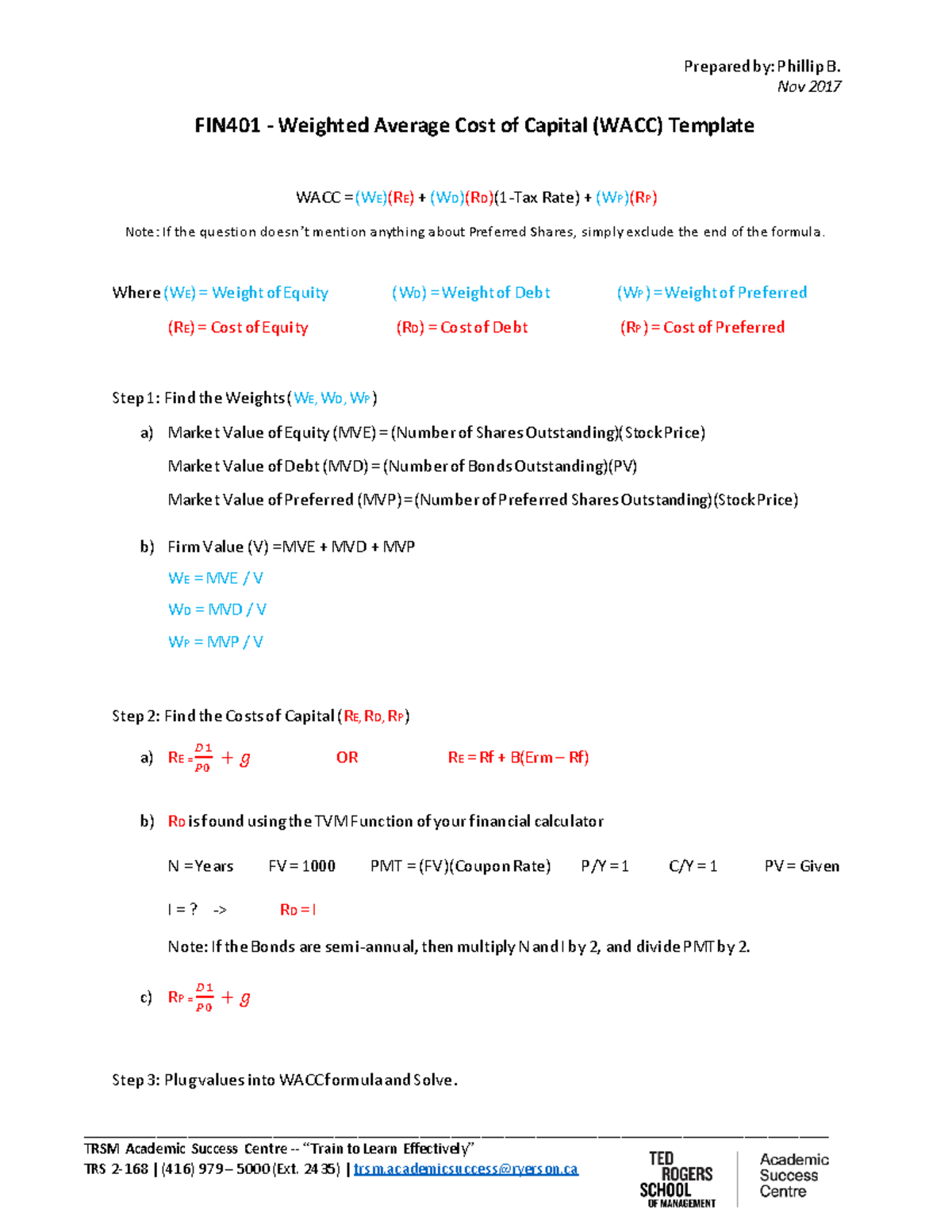 FIN401 Weighted Average Cost Of Capital WACC - Prepared By: Phillip B ...