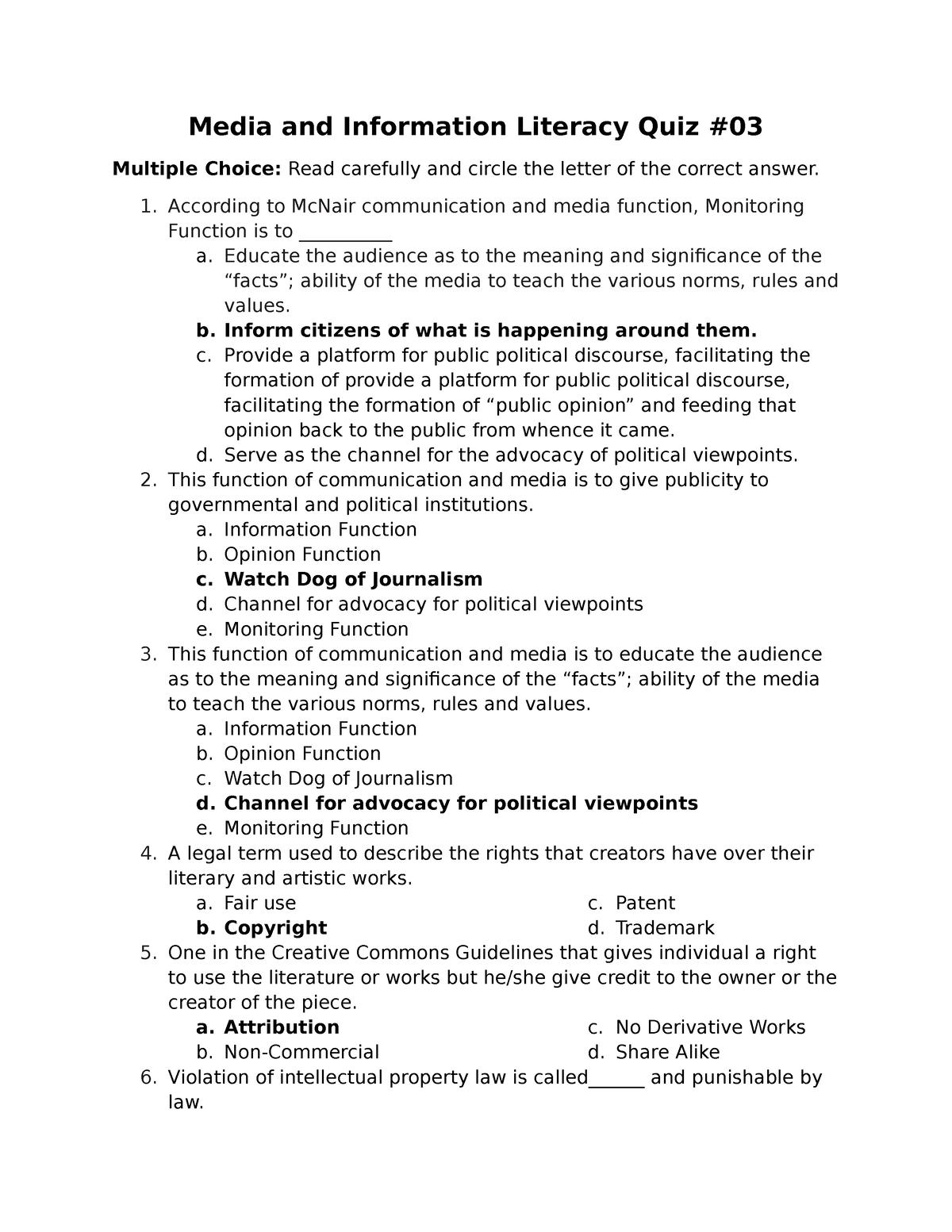 Media and Information Literacy Quiz#03 - Media and Information Literacy ...