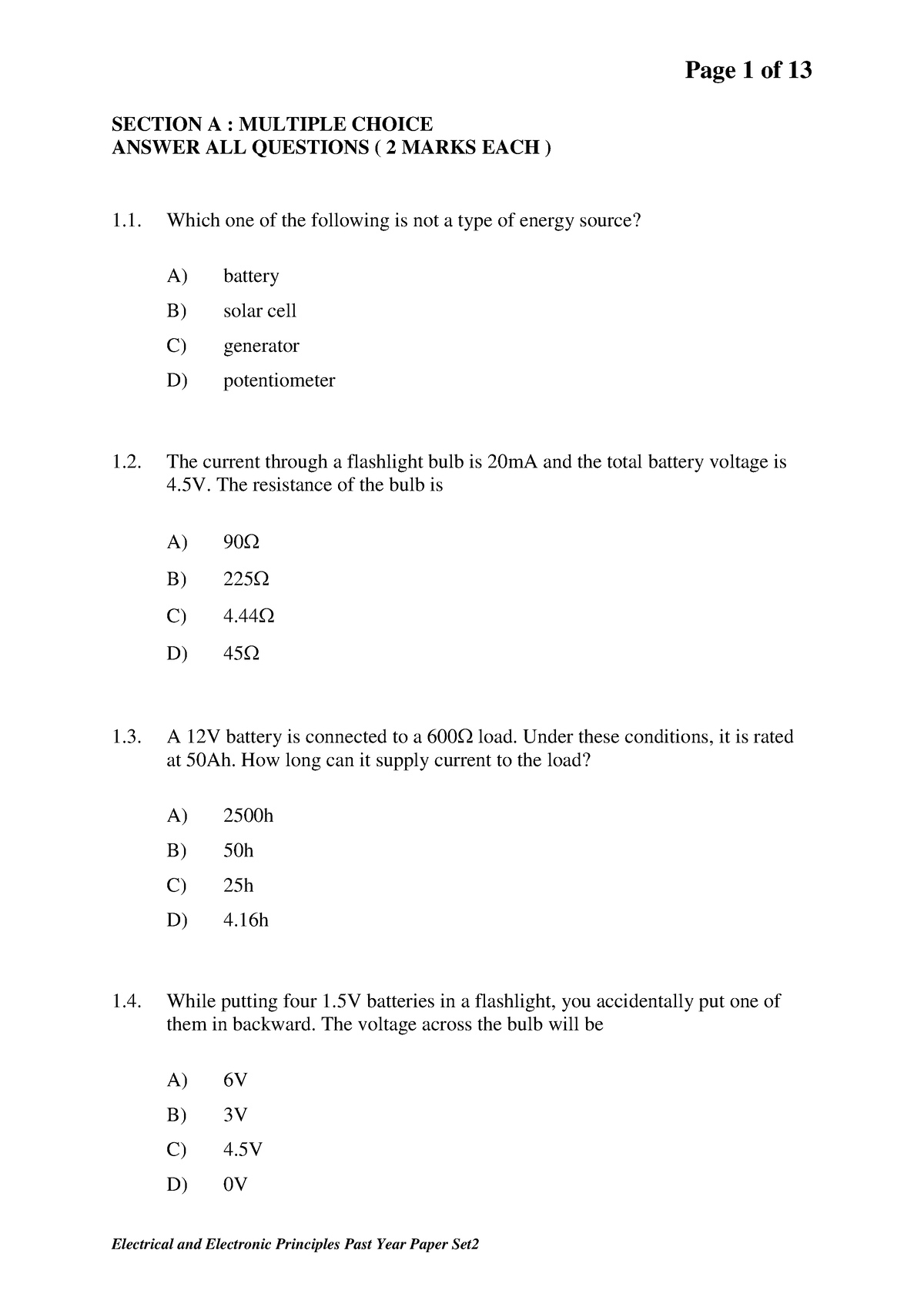 307172329 Electrical And Electronic Principles 1 Past Year Paper Set 2 ...