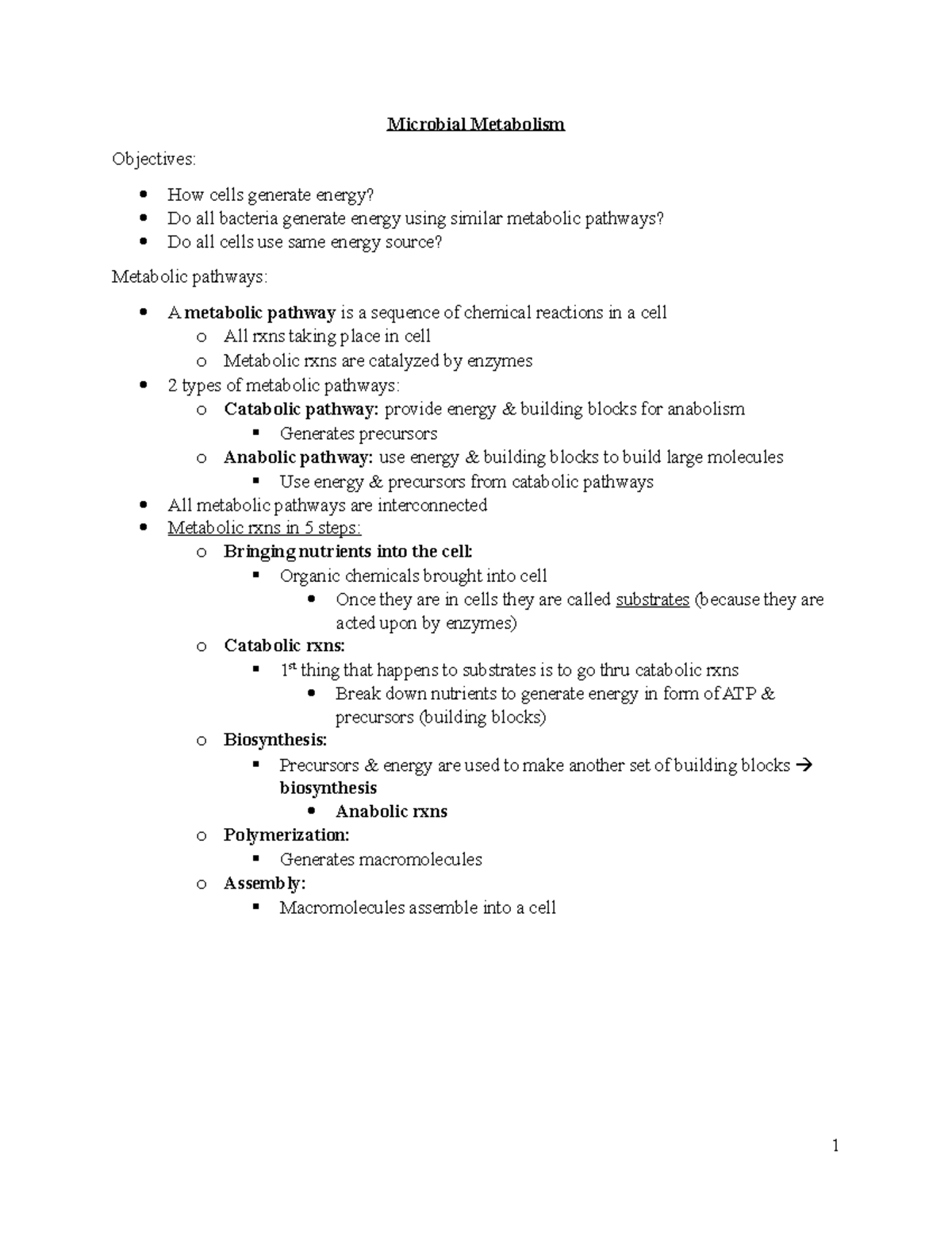 Microbial Metabolism Lecture notes Exam 2 Microbial Metabolism