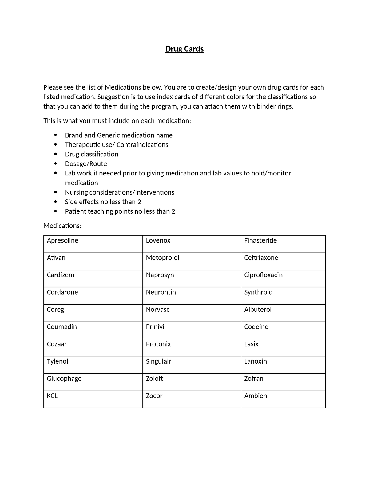 Drug Card inforamtion - Most common drugs - Drug Cards Please see the ...