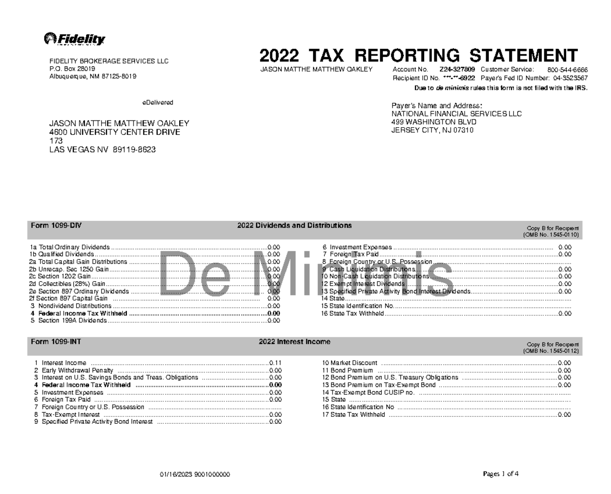 2022 Individual 7809 Consolidated Form 1099 - Due to de minimis rules ...