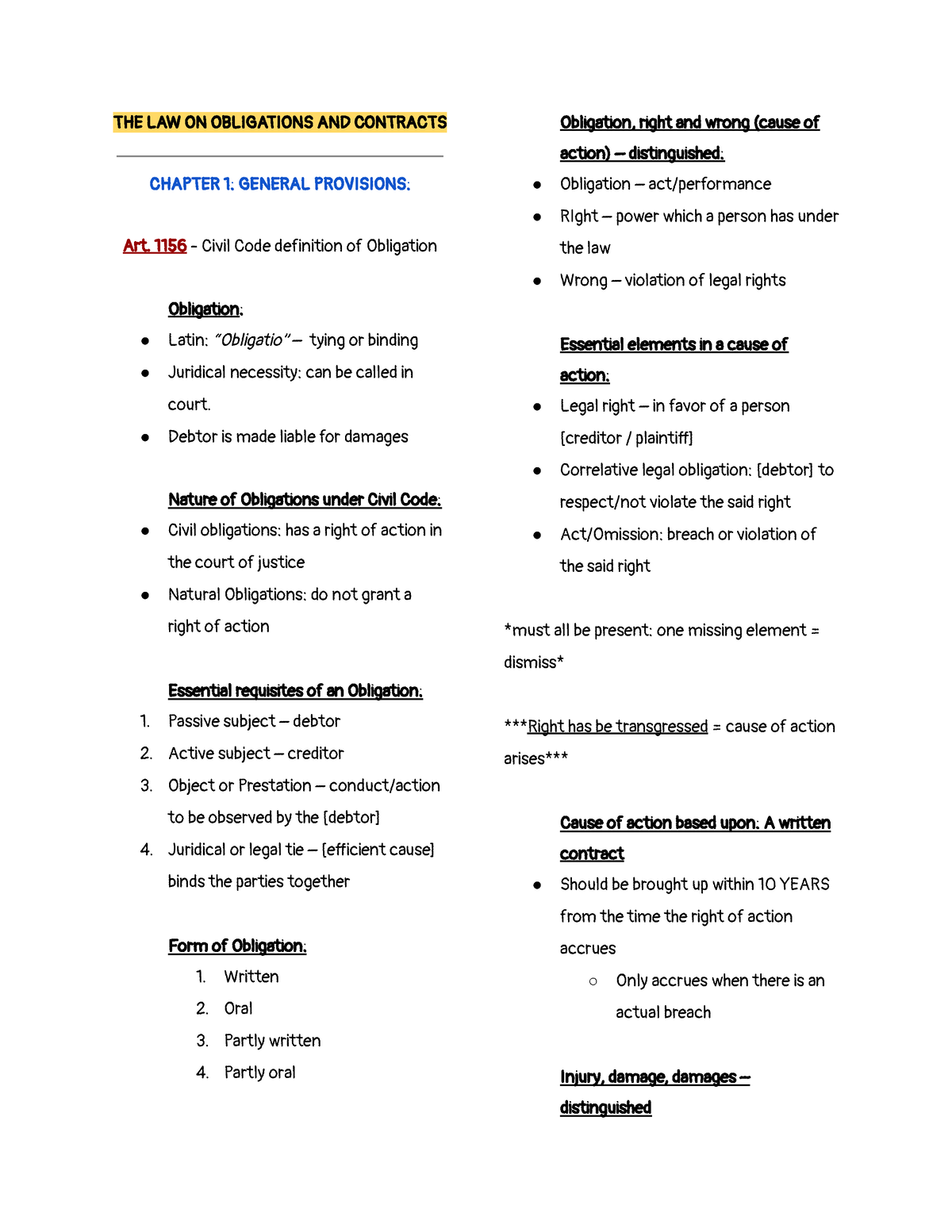 Oblicon Notes Art. 1156-1178 - THE LAW ON OBLIGATIONS AND CONTRACTS ...