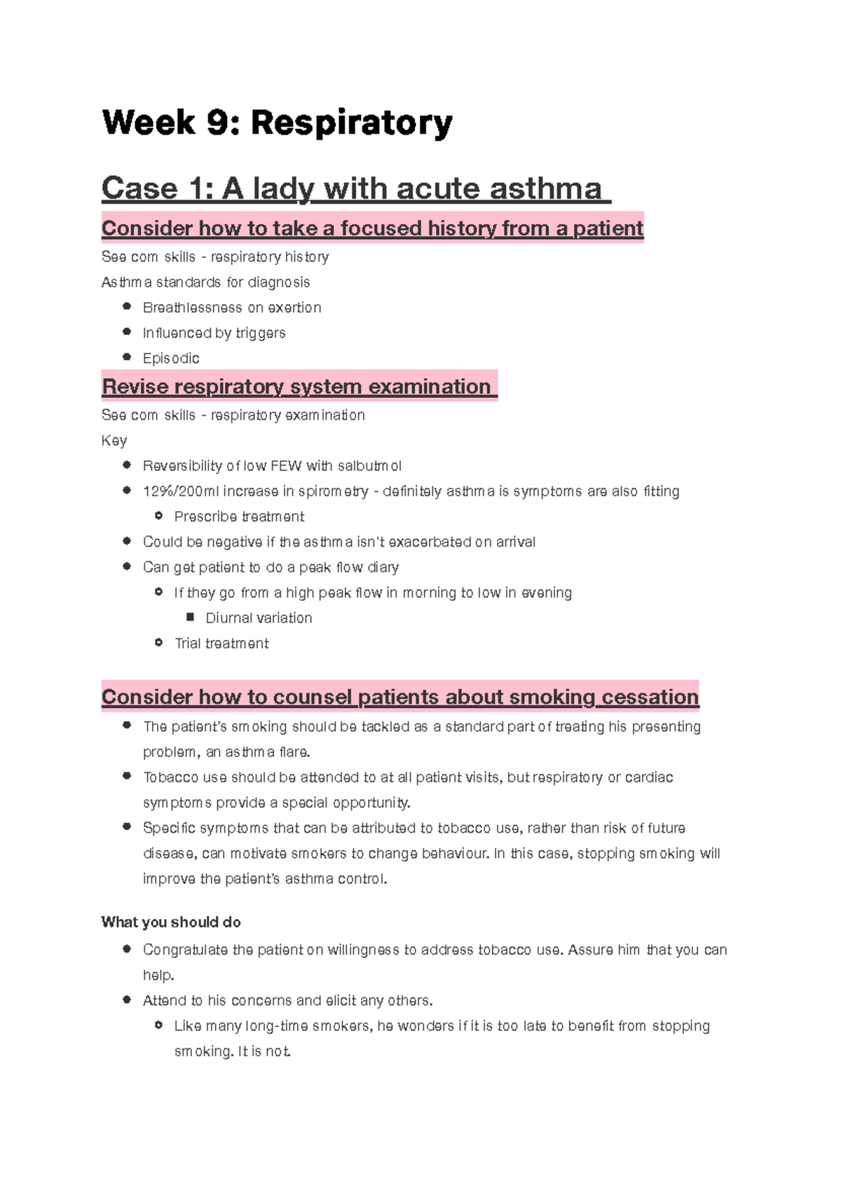 Week 9 Respiratory - We e k 9 : Re s p i ra to r y Case 1: A lady with ...