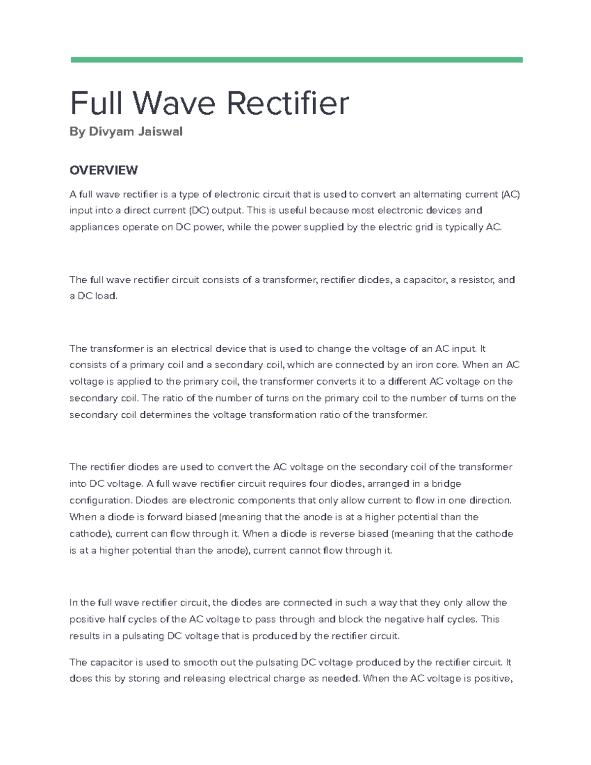 Full Wave Rectifier - This is a project. - Full Wave Rectifier By ...