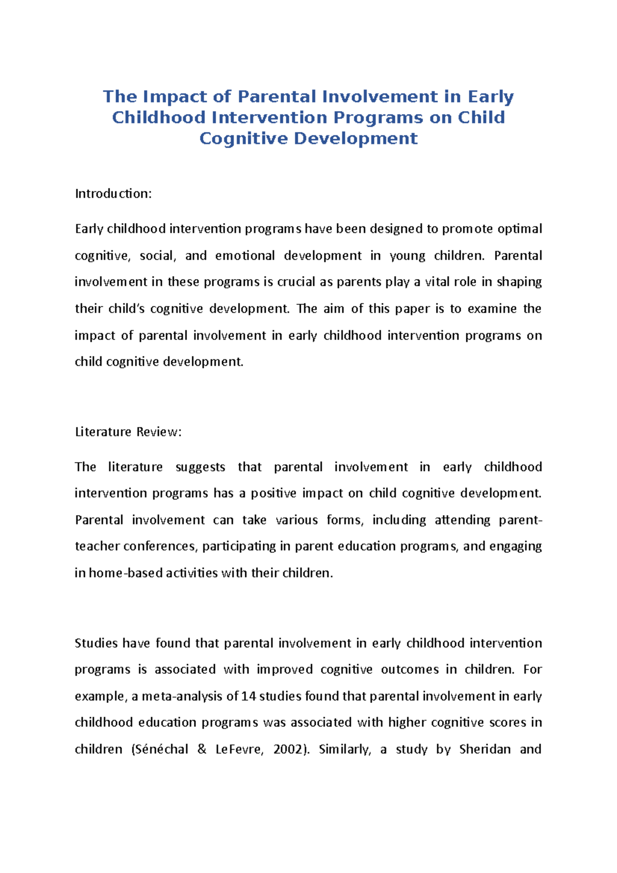 The Impact of Parental Involvement in Early Childhood Intervention ...