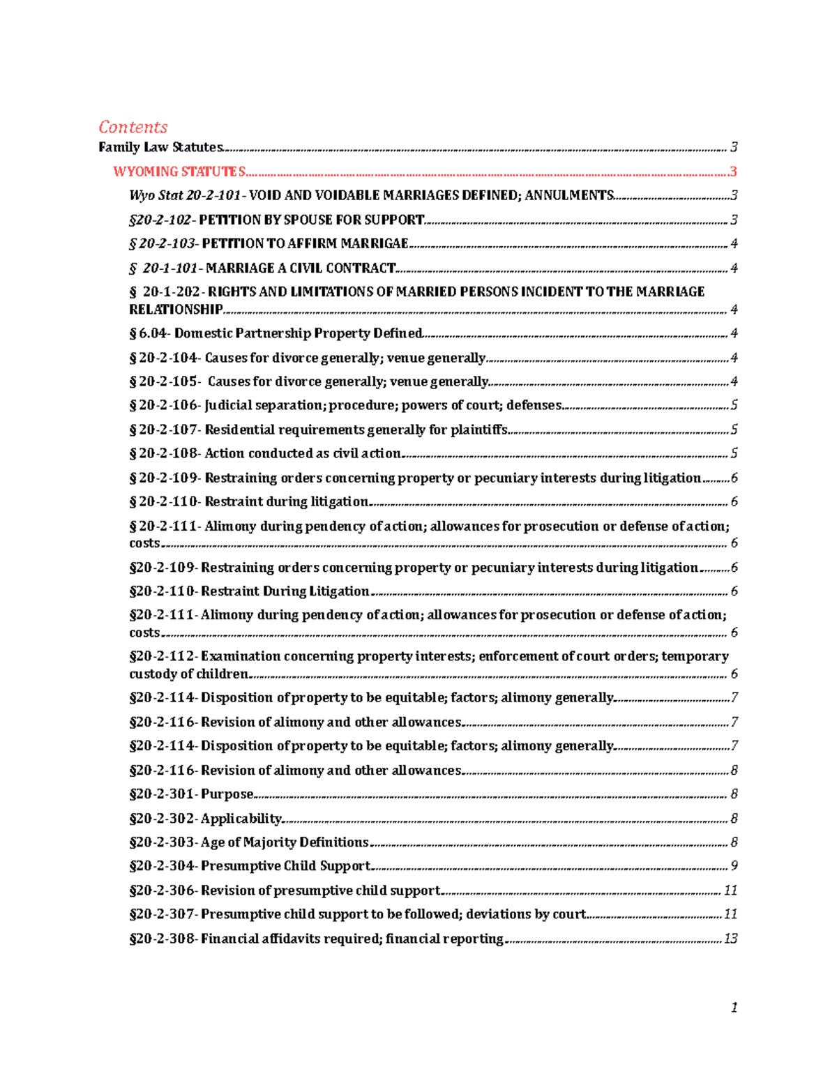 FAM LAW Rules Contents Family Law Statutes WYOMING Studocu