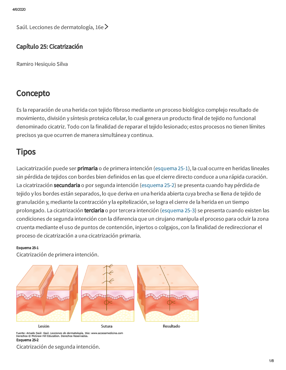 Cicatrizacion - Saúl. Lecciones de dermatología, 16e Capítulo 25:  Cicatrización Ramiro Hesiquio - Studocu