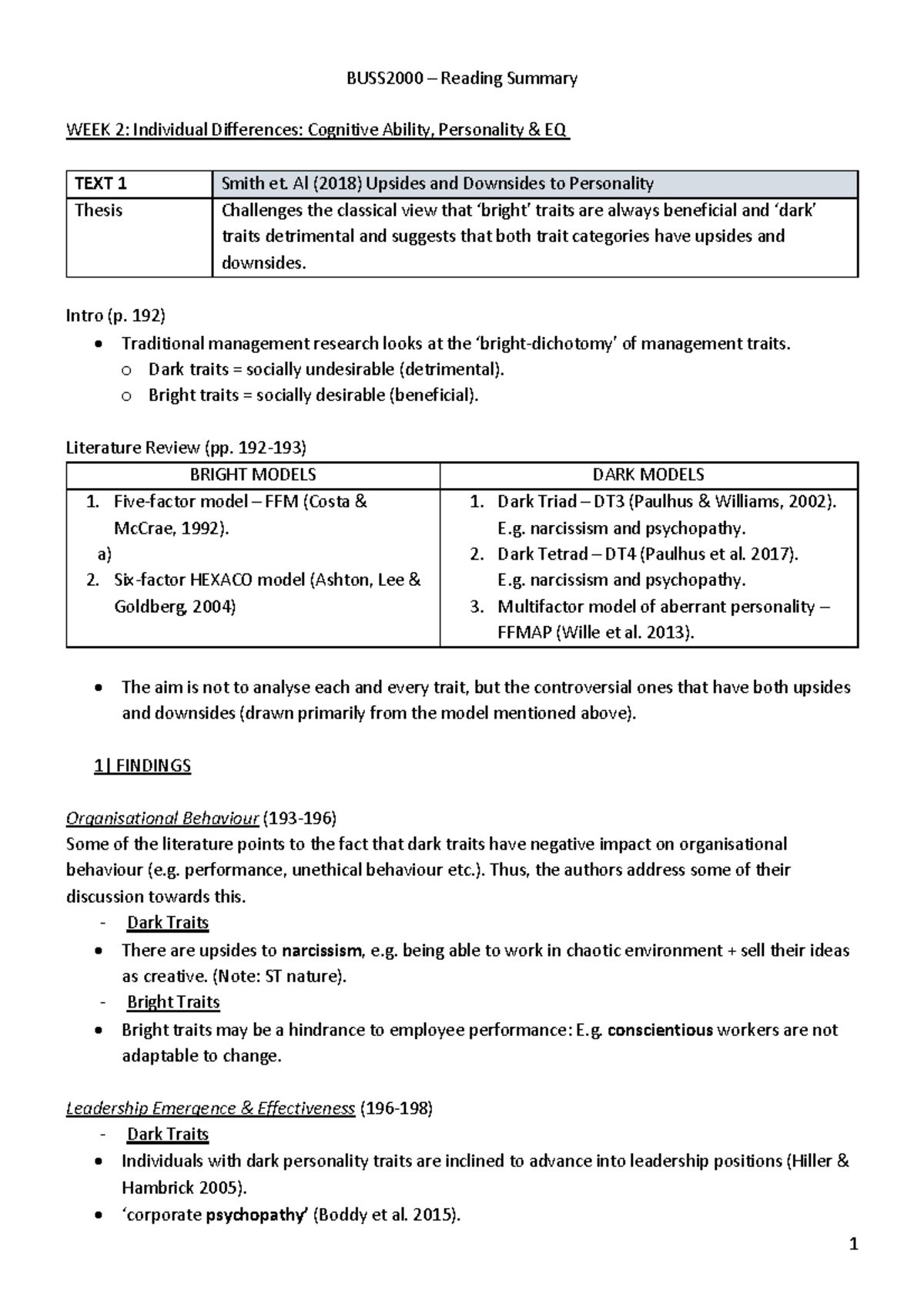 BUSS2000 Readings Notes 1 1 - BUSS2000 – Reading Summary WEEK 2 ...