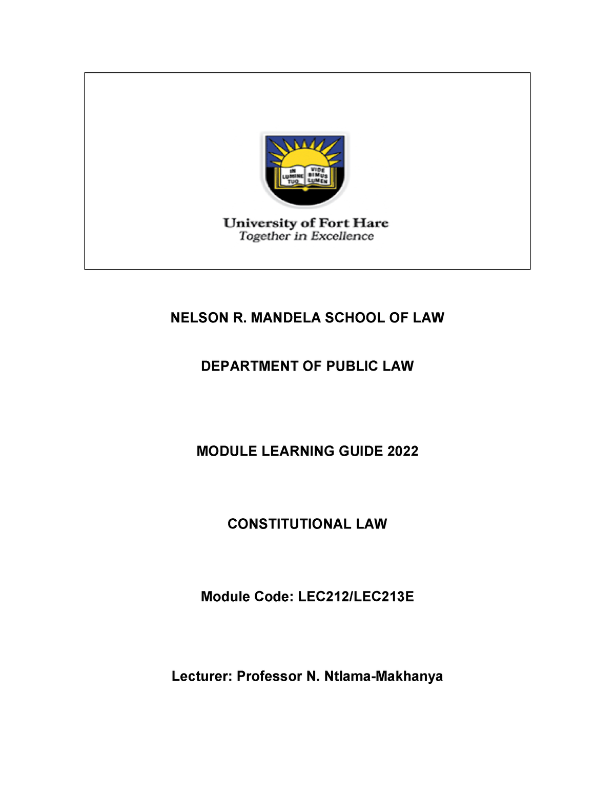 Constitutional Law UFH Outline 22 - NELSON R. MANDELA SCHOOL OF LAW ...