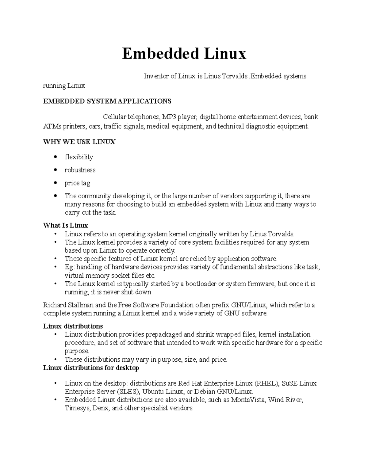 El - lecture note on embedded linux - Embedded Linux Inventor of Linux ...