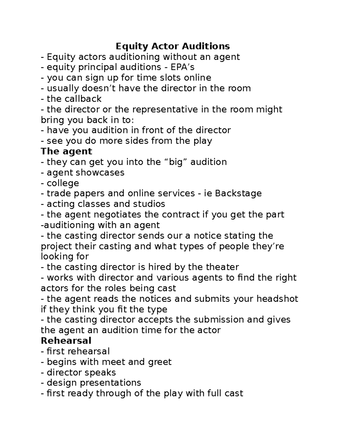 Equity Actor Auditions Equity Actor Auditions Equity actors