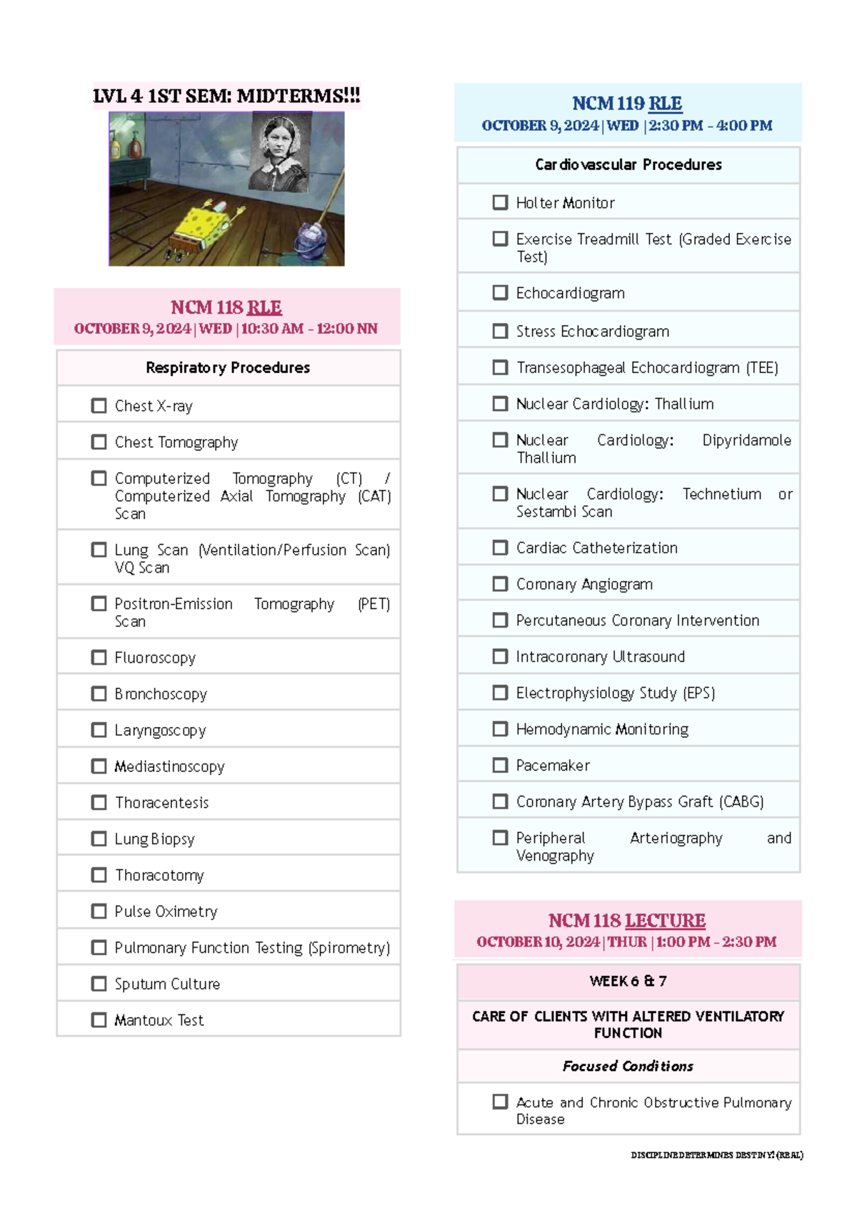 4.1 Midterm EXAM Checklist - LVL 4 1ST SEM: MIDTERMS!!! NCM 118 RLE ...