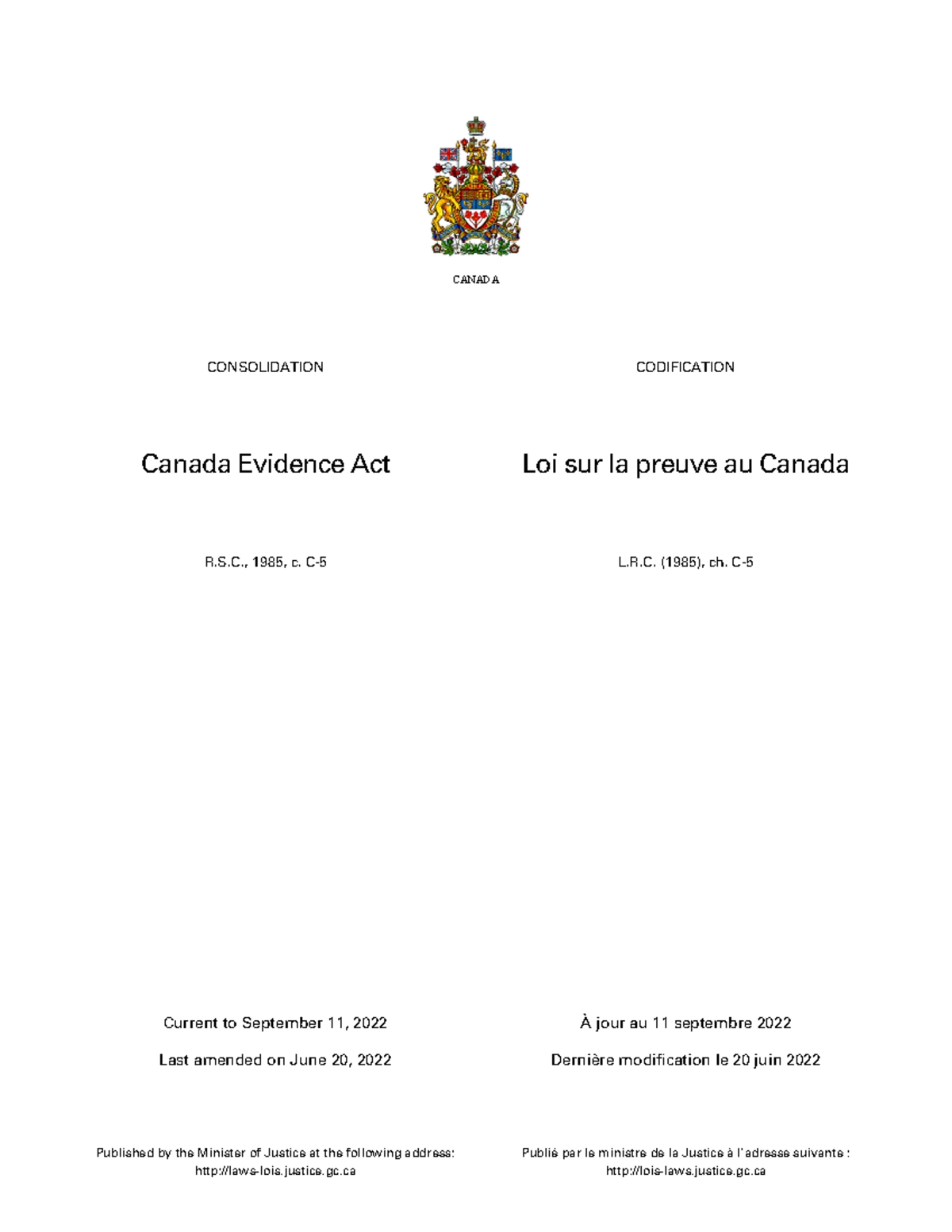 Canada Evidence Act - Current to September 11, 2022 Last amended on ...