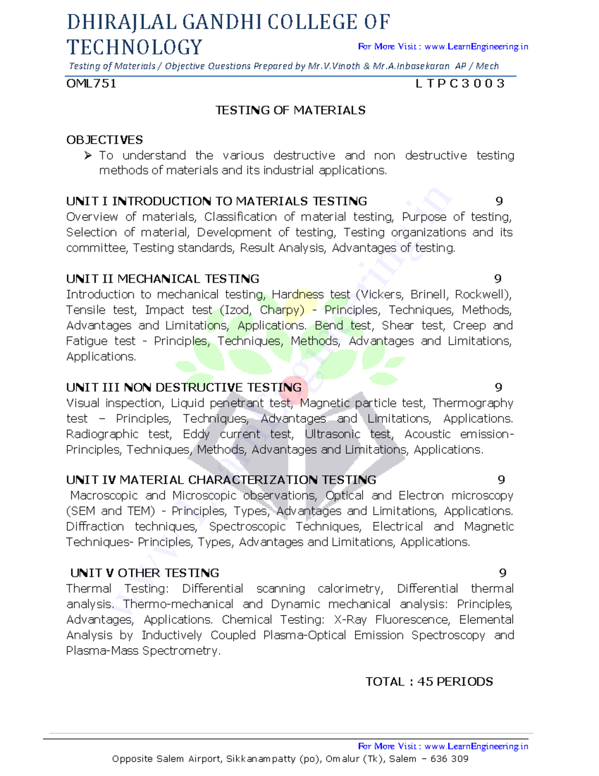 OML751 Testing of Materials By Learn Engineering TECHNOLOGY Testing