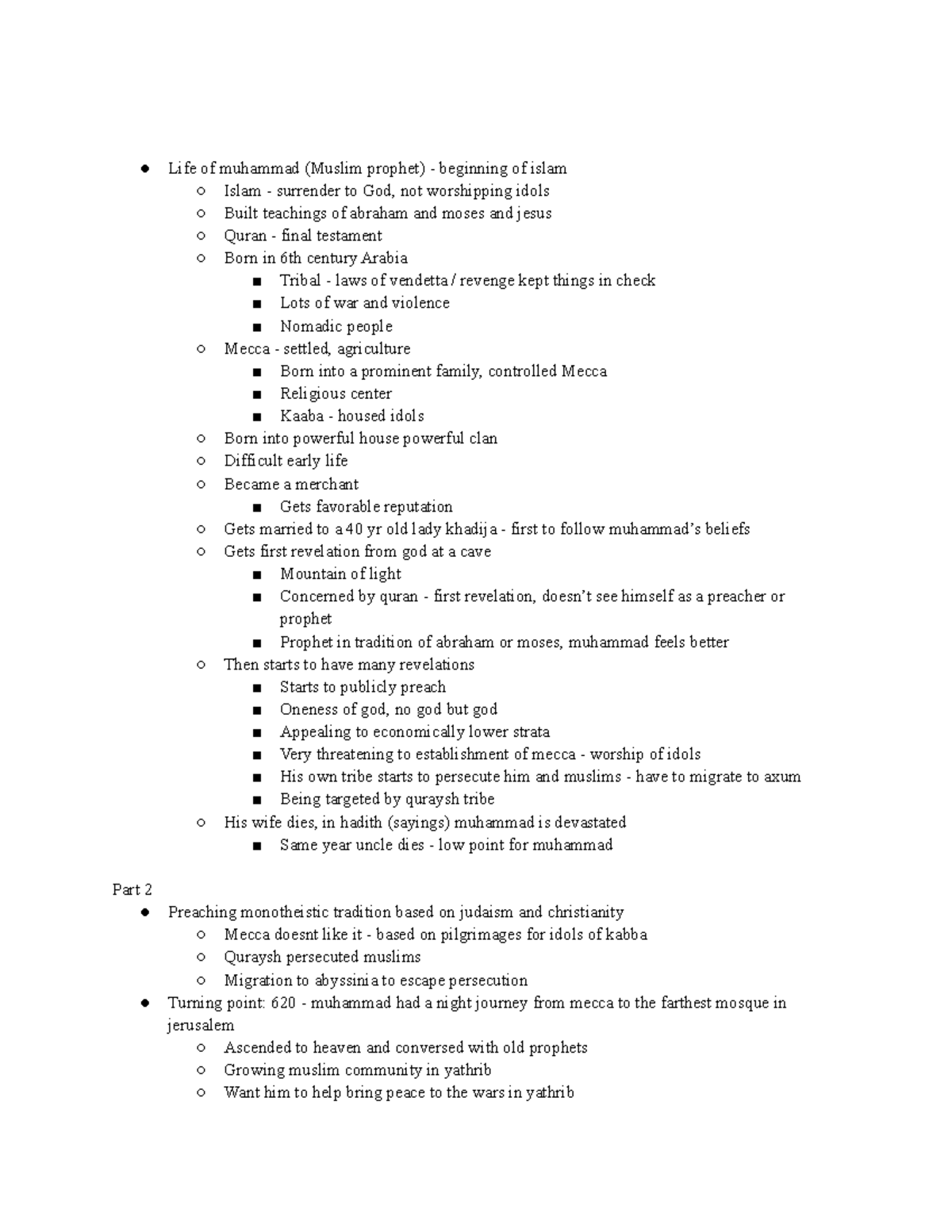 Life of Muhammad and Beginnings of Islam part 1 and 2 notes - Life of ...