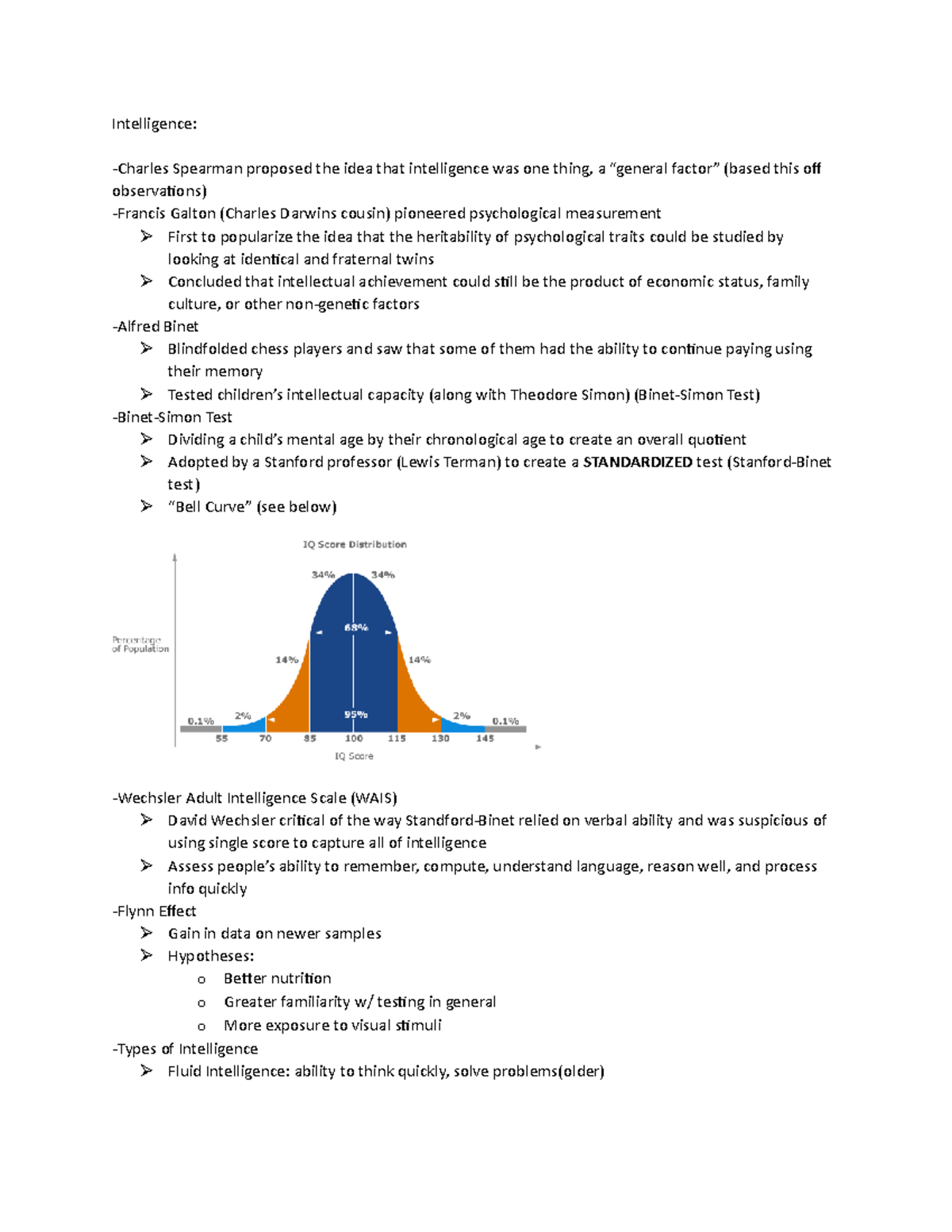 Intelligence Notes Intelligence Charles Spearman proposed the idea