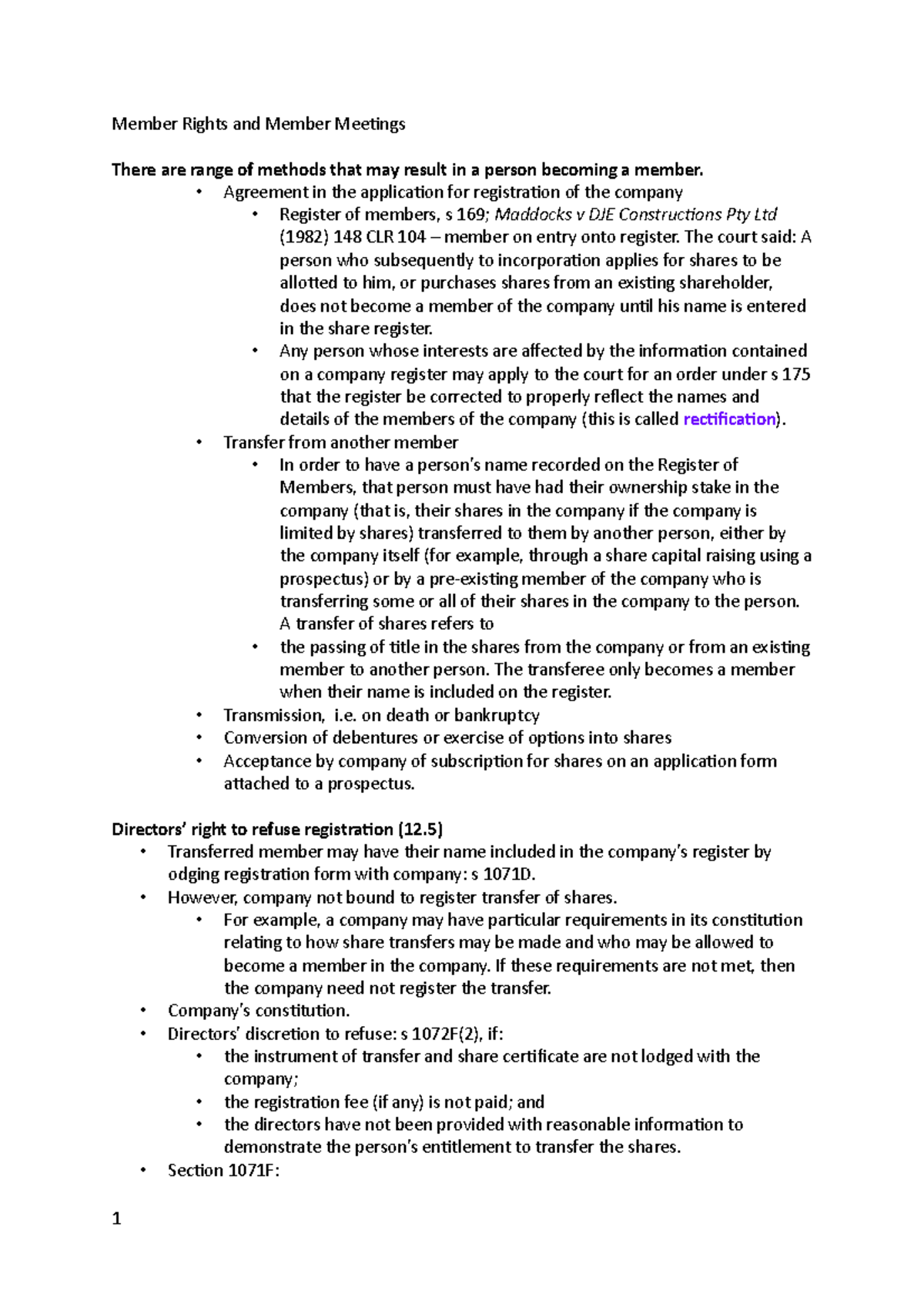 Note of Member Rights and Member Meetings - Member Rights and Member ...
