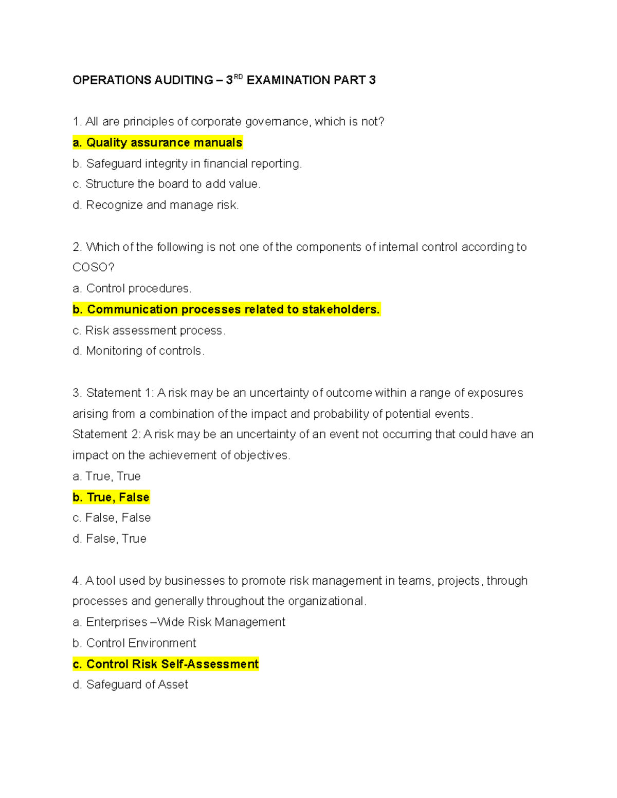 Operations Auditing 3RD Examination PART 3 OPERATIONS AUDITING