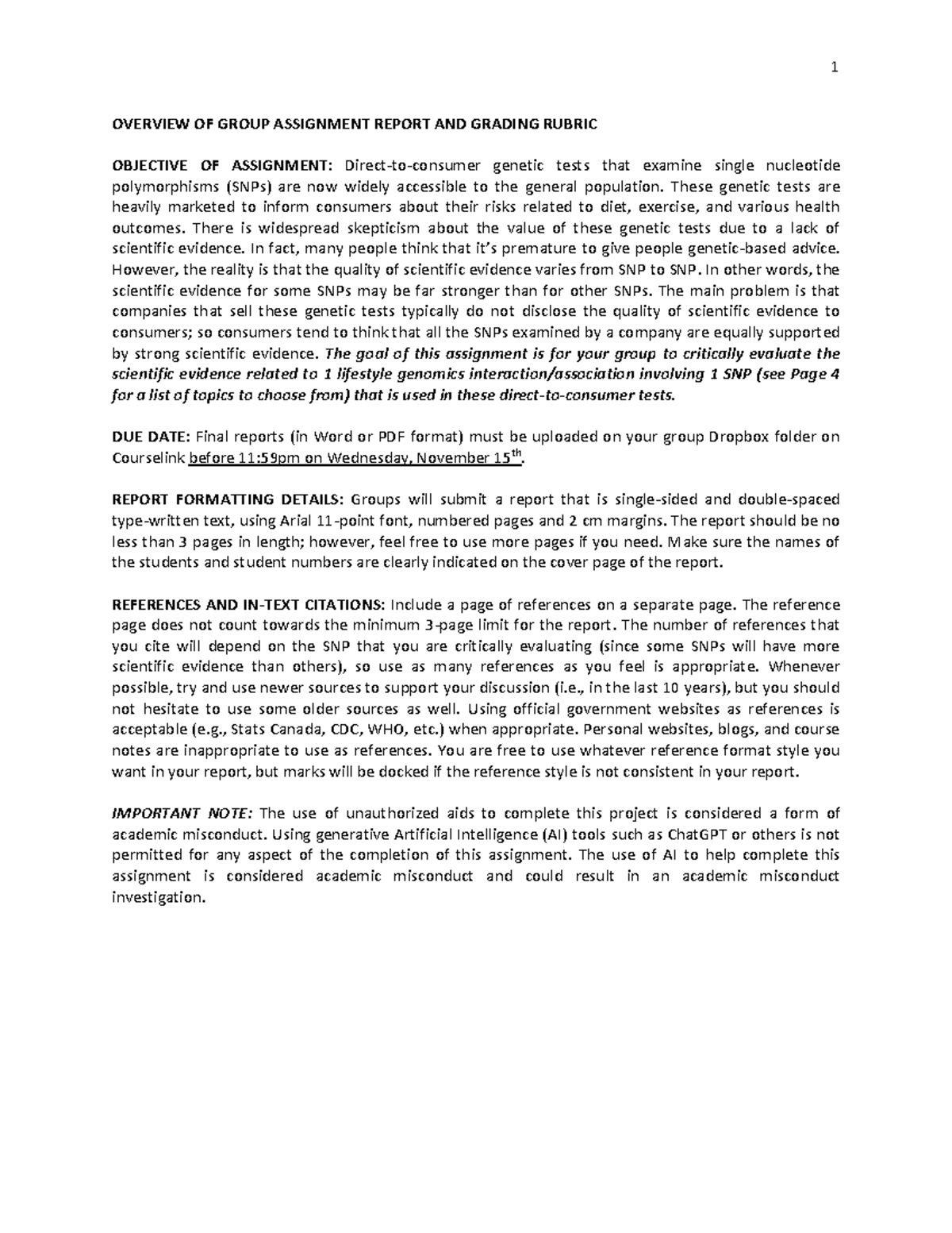 Group Assignment and Rubric - OVERVIEW OF GROUP ASSIGNMENT REPORT AND ...