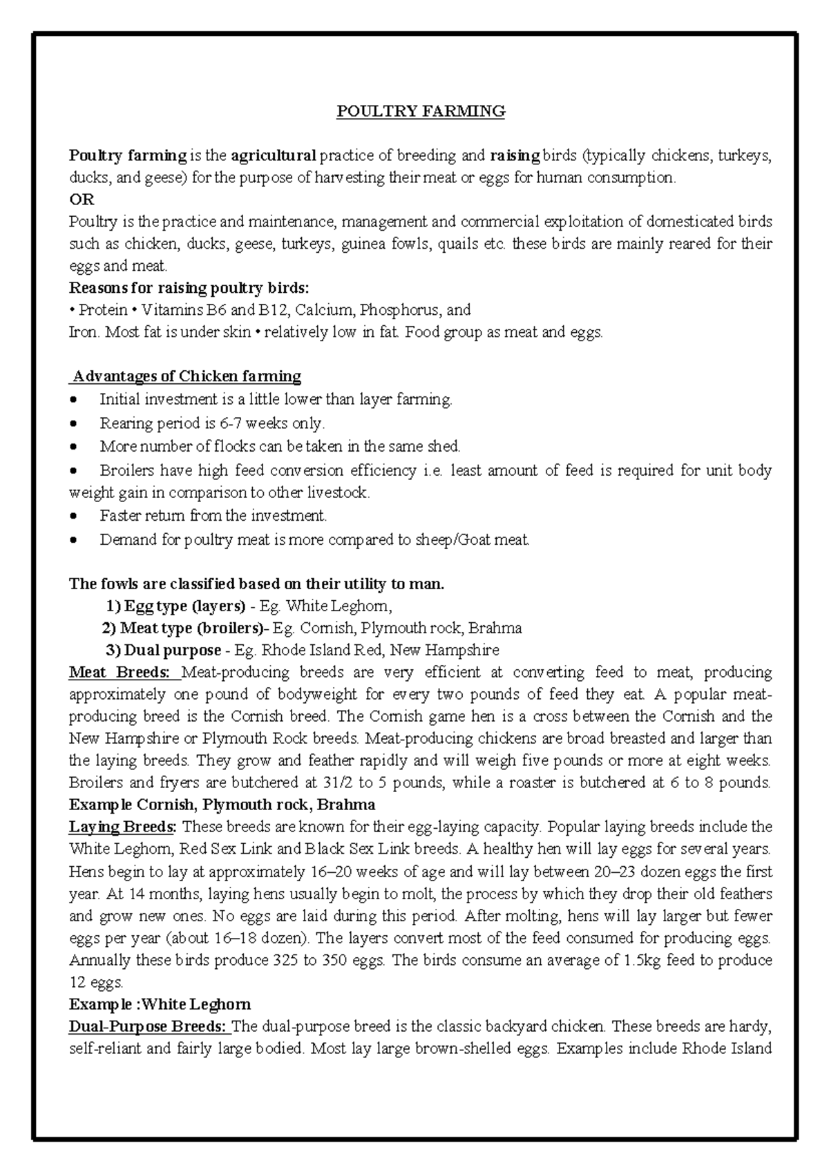 Poultrynotes - POULTRY FARMING, Classification of Poultry breeds based ...
