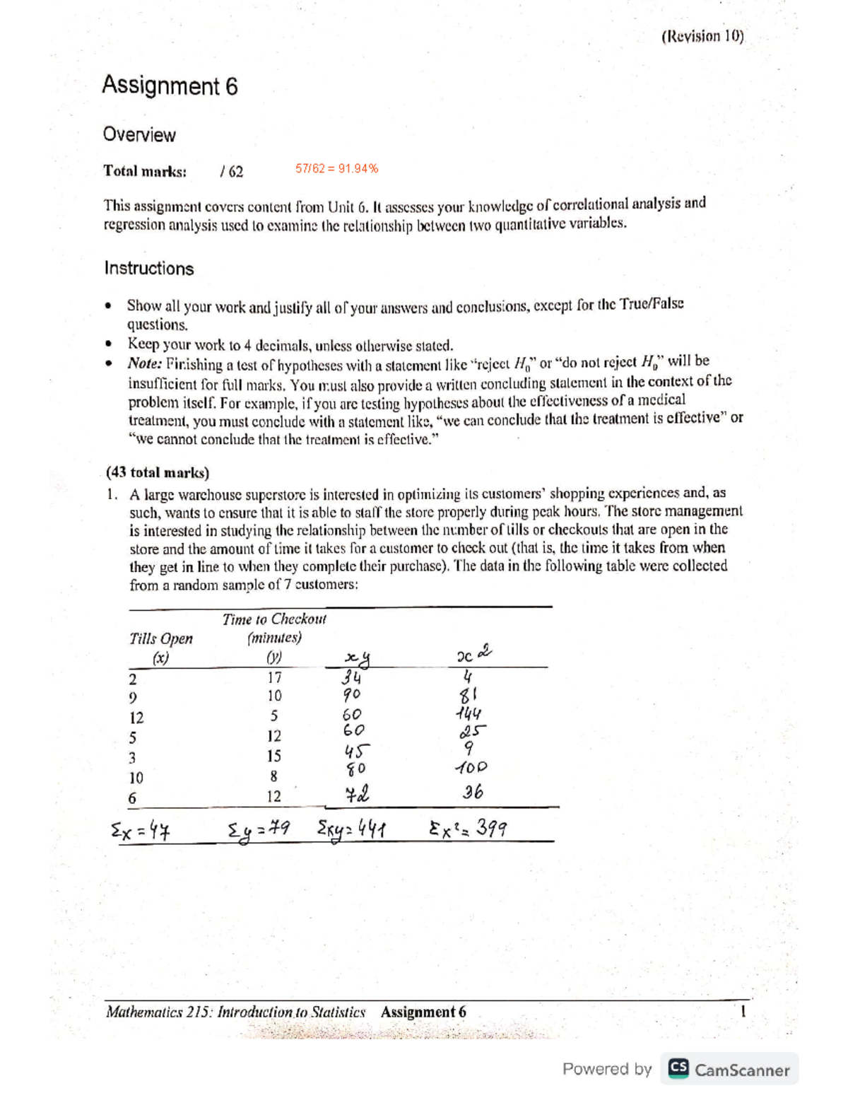 Math 215 A6 It assesses your knowledge of correlational analysis and