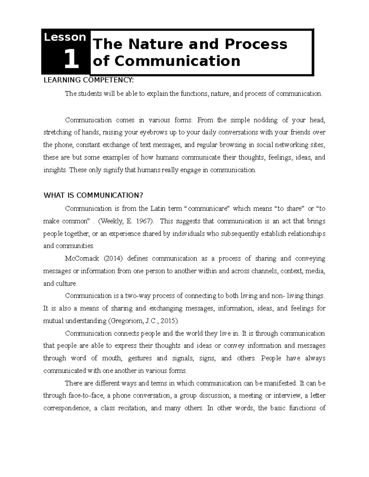 Oral Comm Module In Context Lesson I Importance Of Communication ...