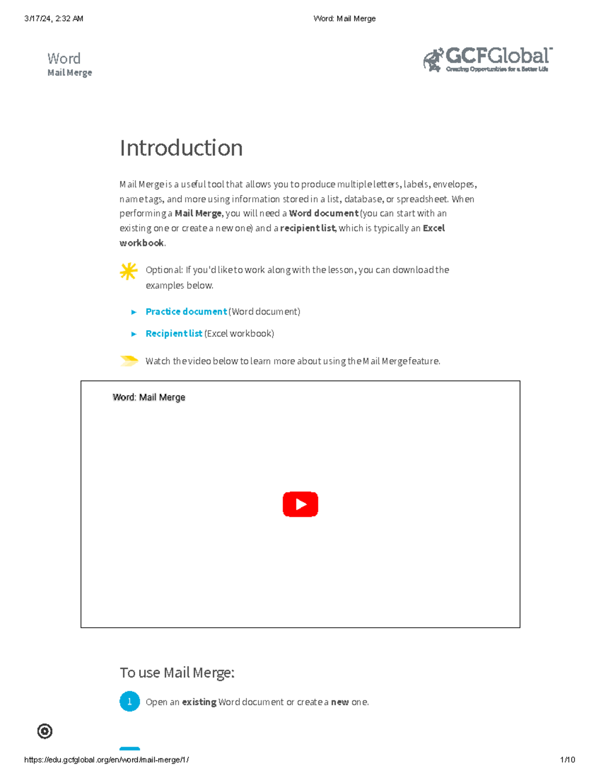 Mail Merge - Word - Word Mail Merge Introduction Mail Merge is a useful ...