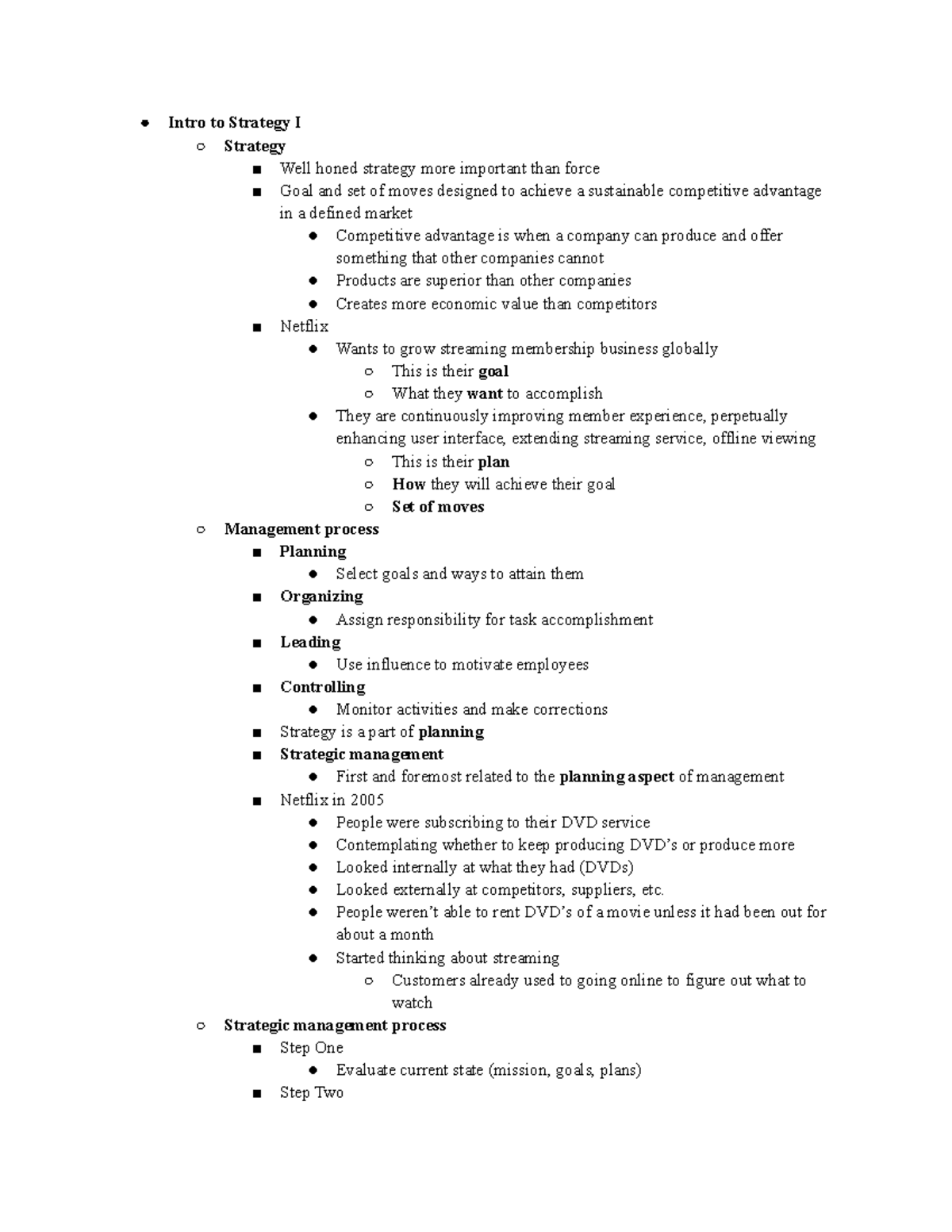Intro to Strategy Lecture Notes - MGMT - Intro to Strategy I Strategy ...